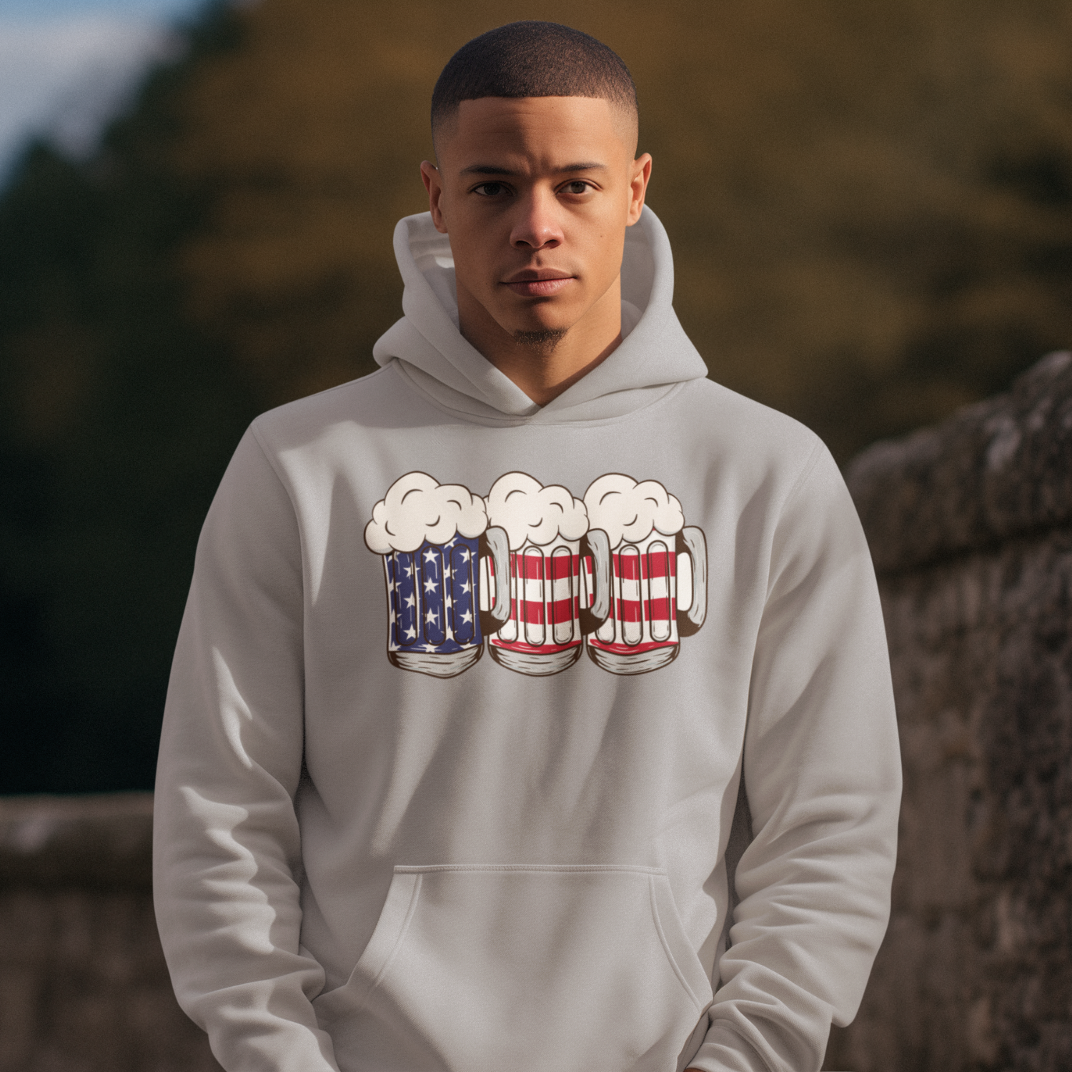 USA Beer Glass Print Design Men Hooded Sweatshirt.