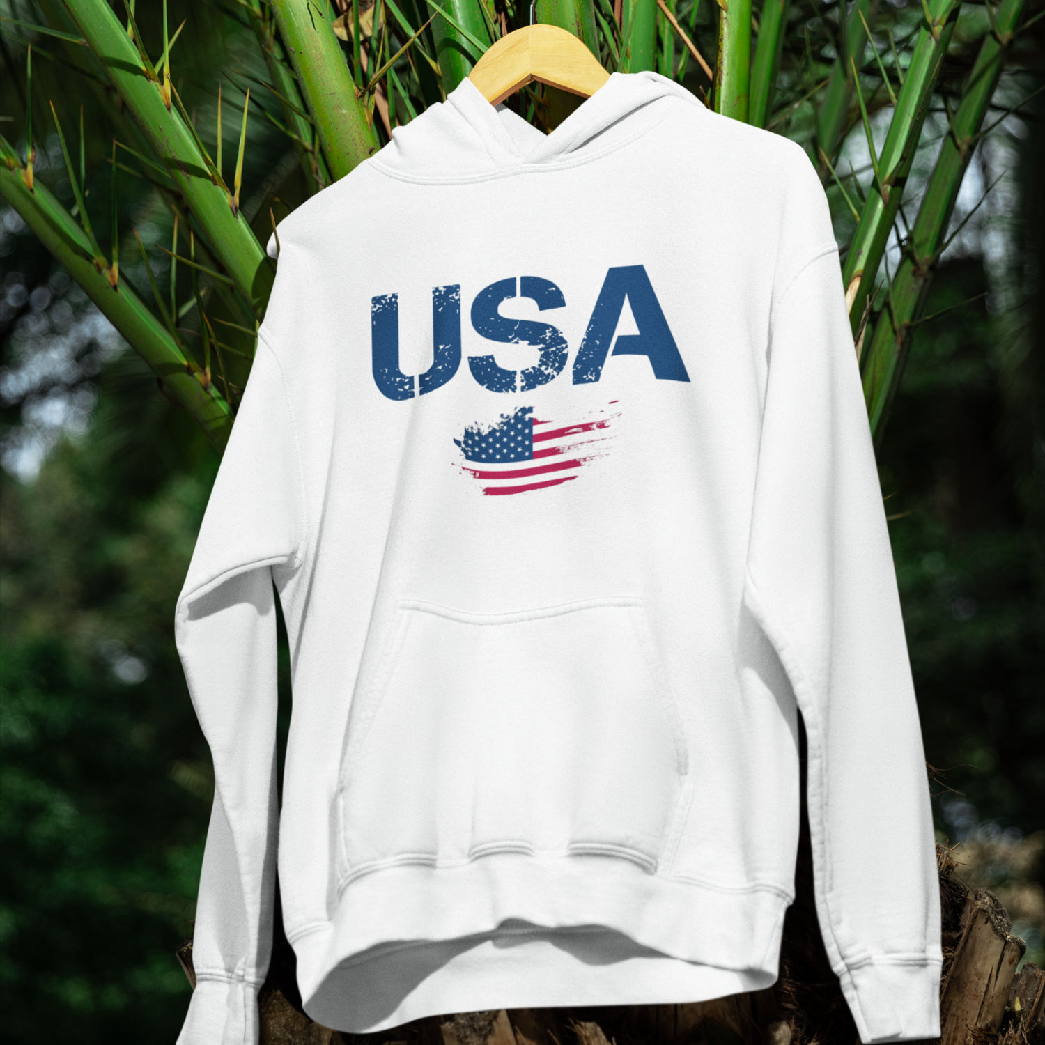 USA Flag Text Printed Hoodie for women