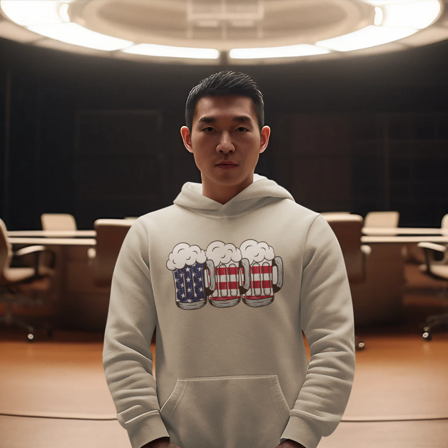 USA Beer Glass Print Design Men Hooded Sweatshirt.