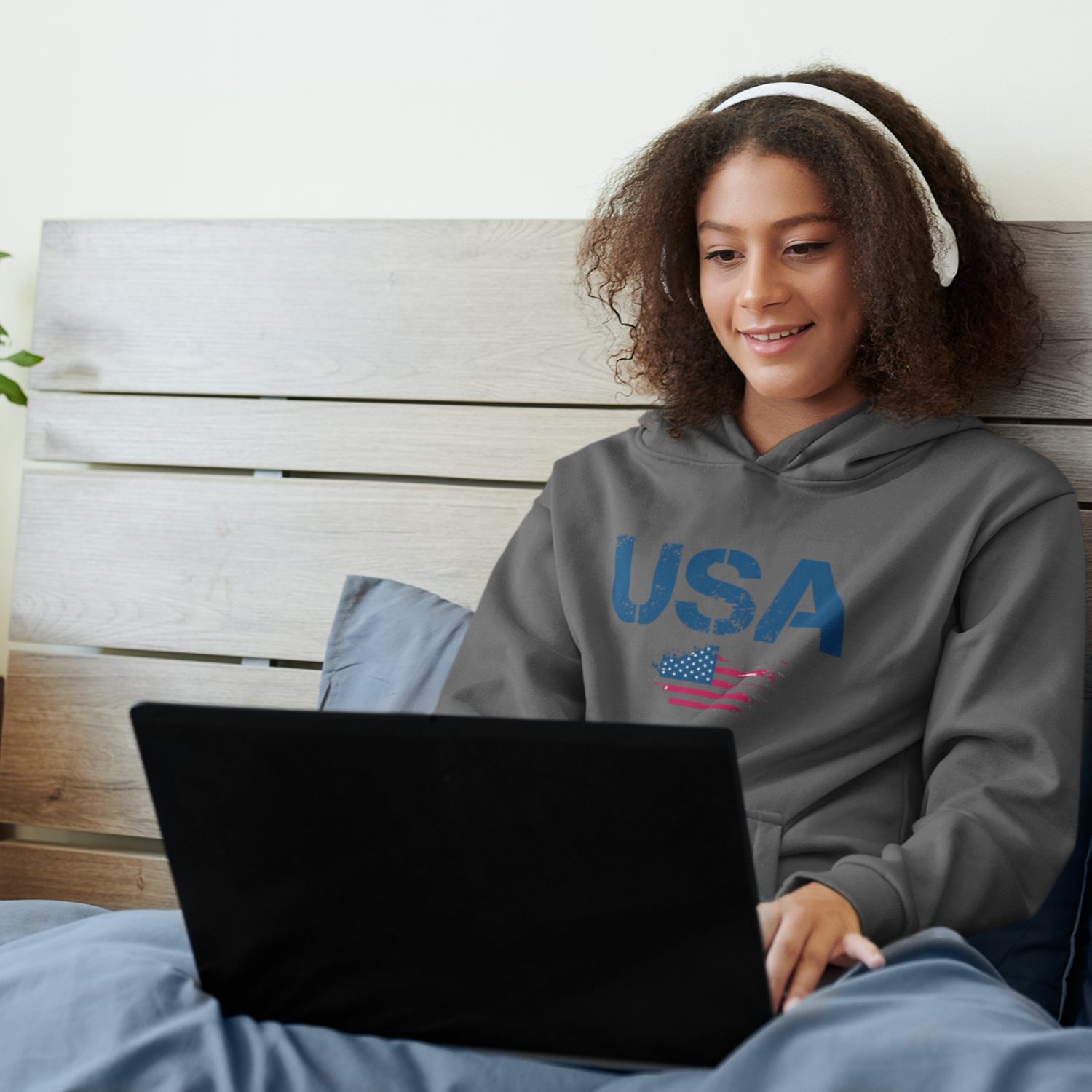 USA Flag Text Printed Hoodie for women