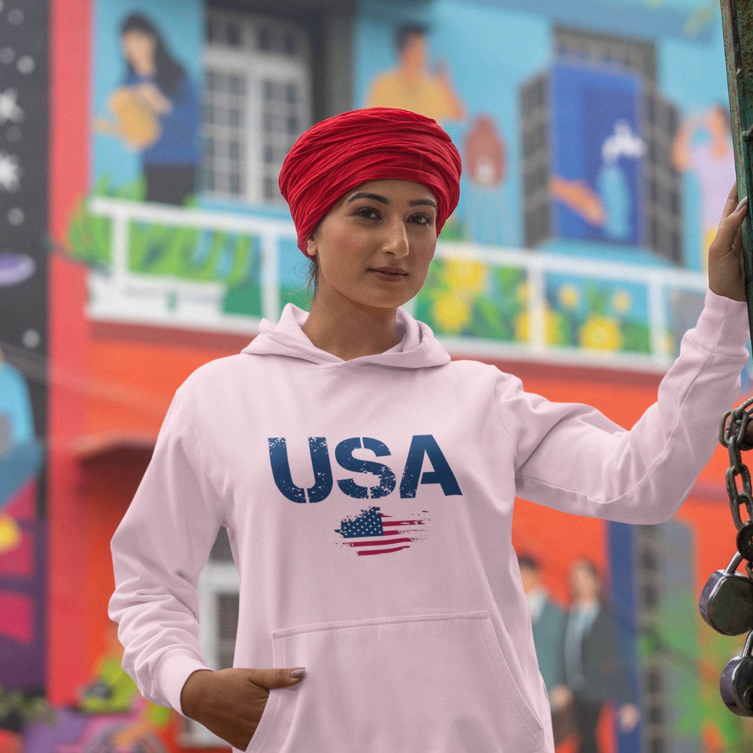 USA Flag Text Printed Hoodie for women