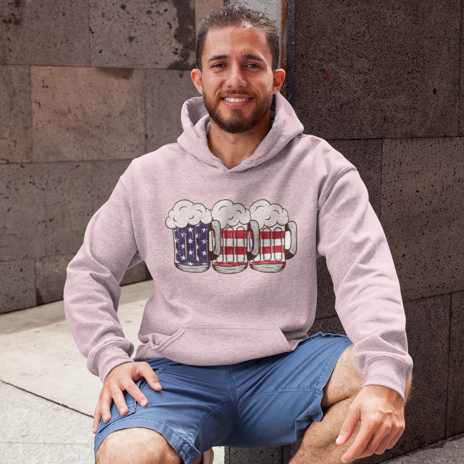 USA Beer Glass Print Design Men Hooded Sweatshirt.