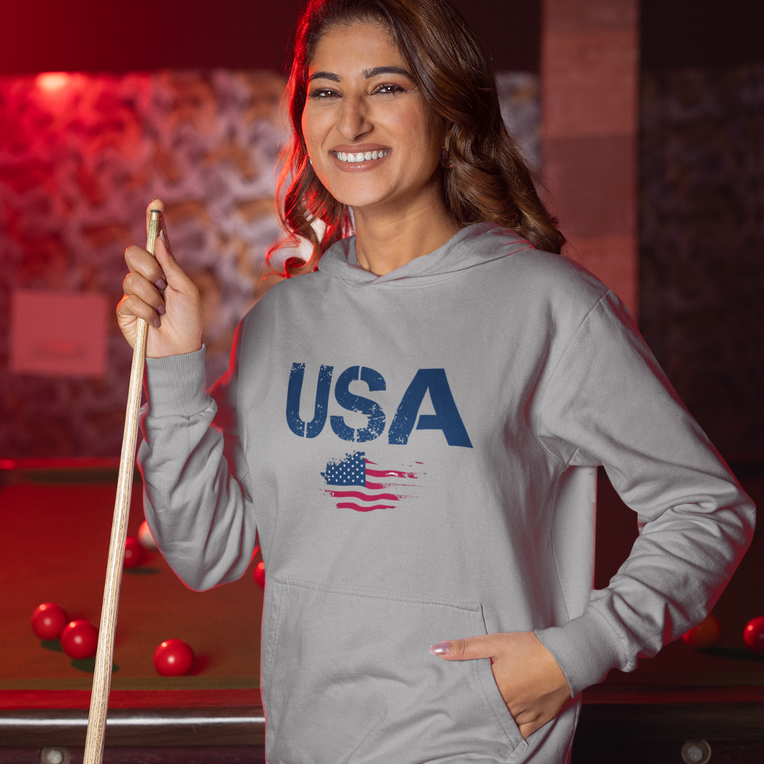 USA Flag Text Printed Hoodie for women