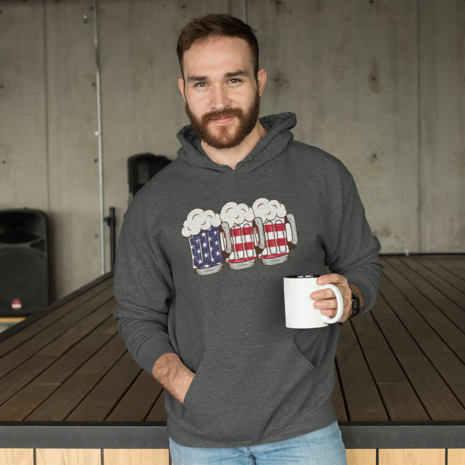 USA Beer Glass Print Design Men Hooded Sweatshirt.