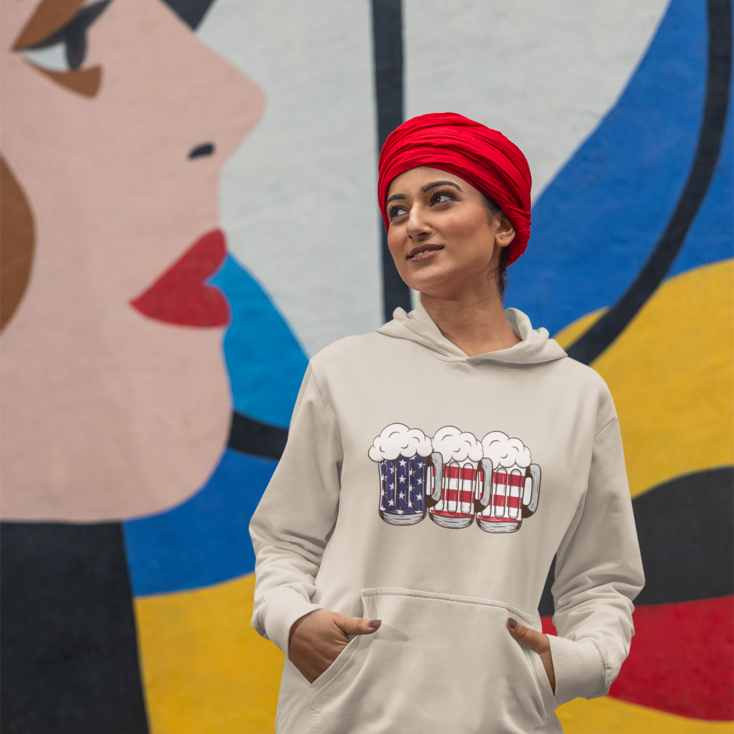 USA Beer Glass Print Design Hooded Sweatshirt for Women