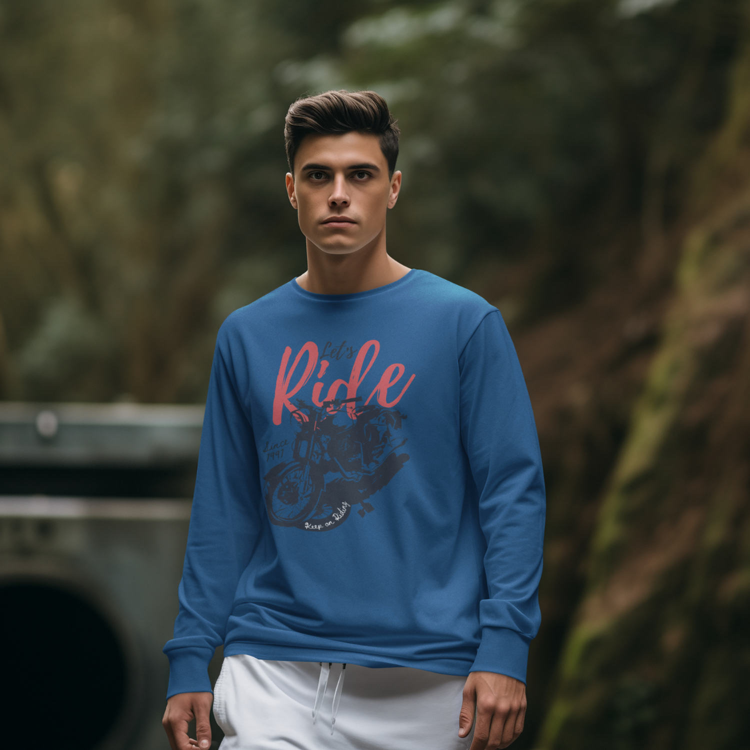 Men Ultra Cotton classic fit round neck Long Sleeve Tee for bikers