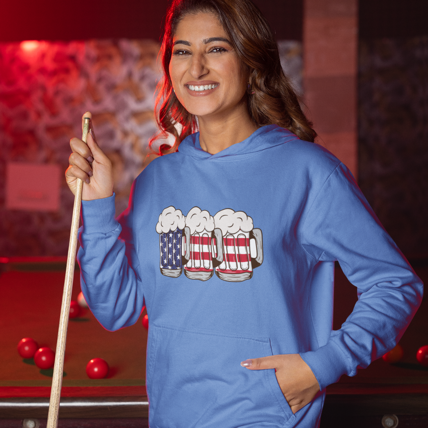 USA Beer Glass Print Design Hooded Sweatshirt for Women