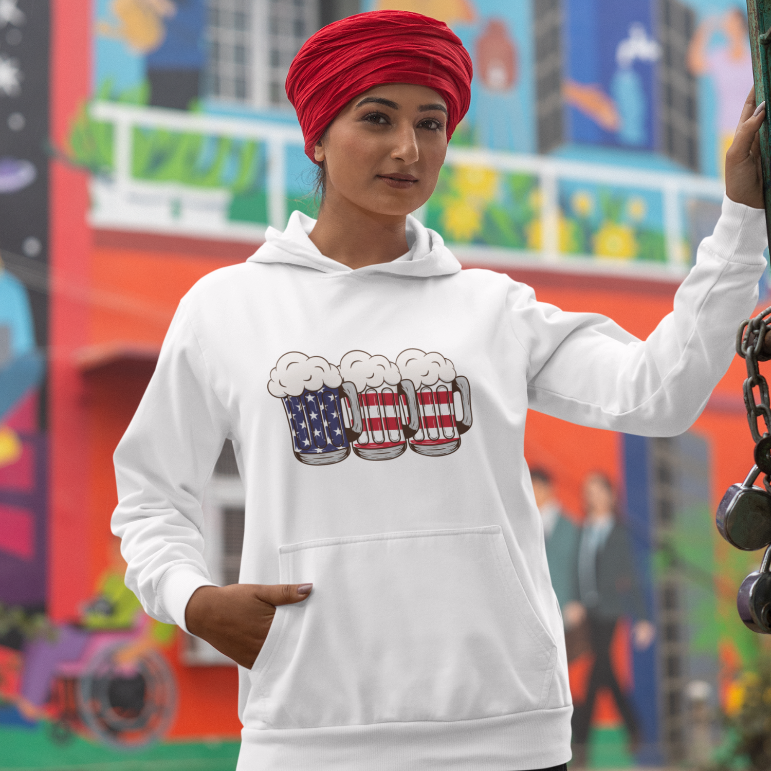 USA Beer Glass Print Design Hooded Sweatshirt for Women