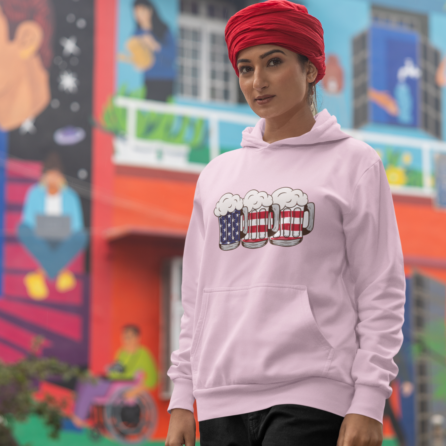 USA Beer Glass Print Design Hooded Sweatshirt for Women