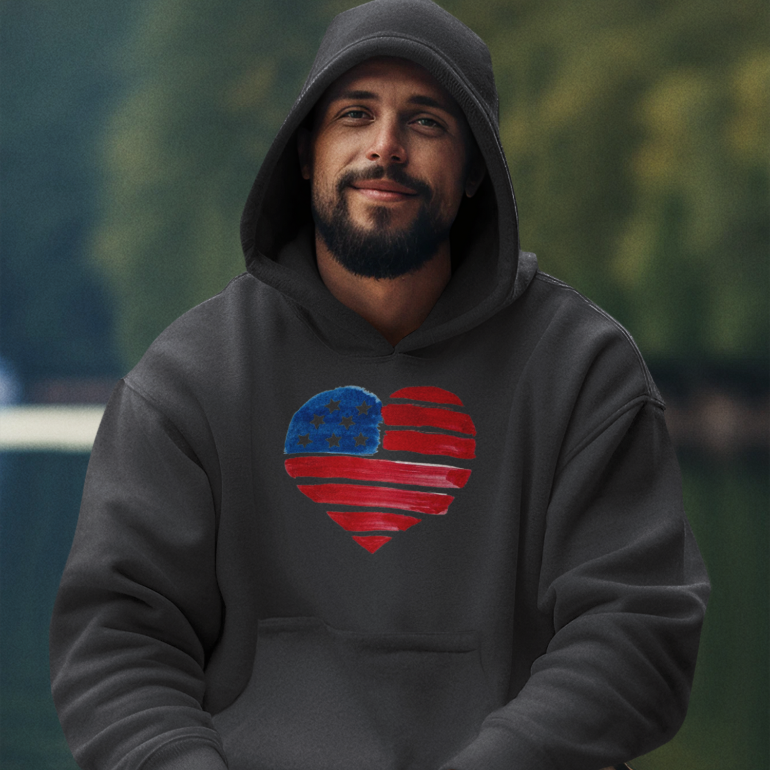 USA Heart Design classic fit Men Hoodie