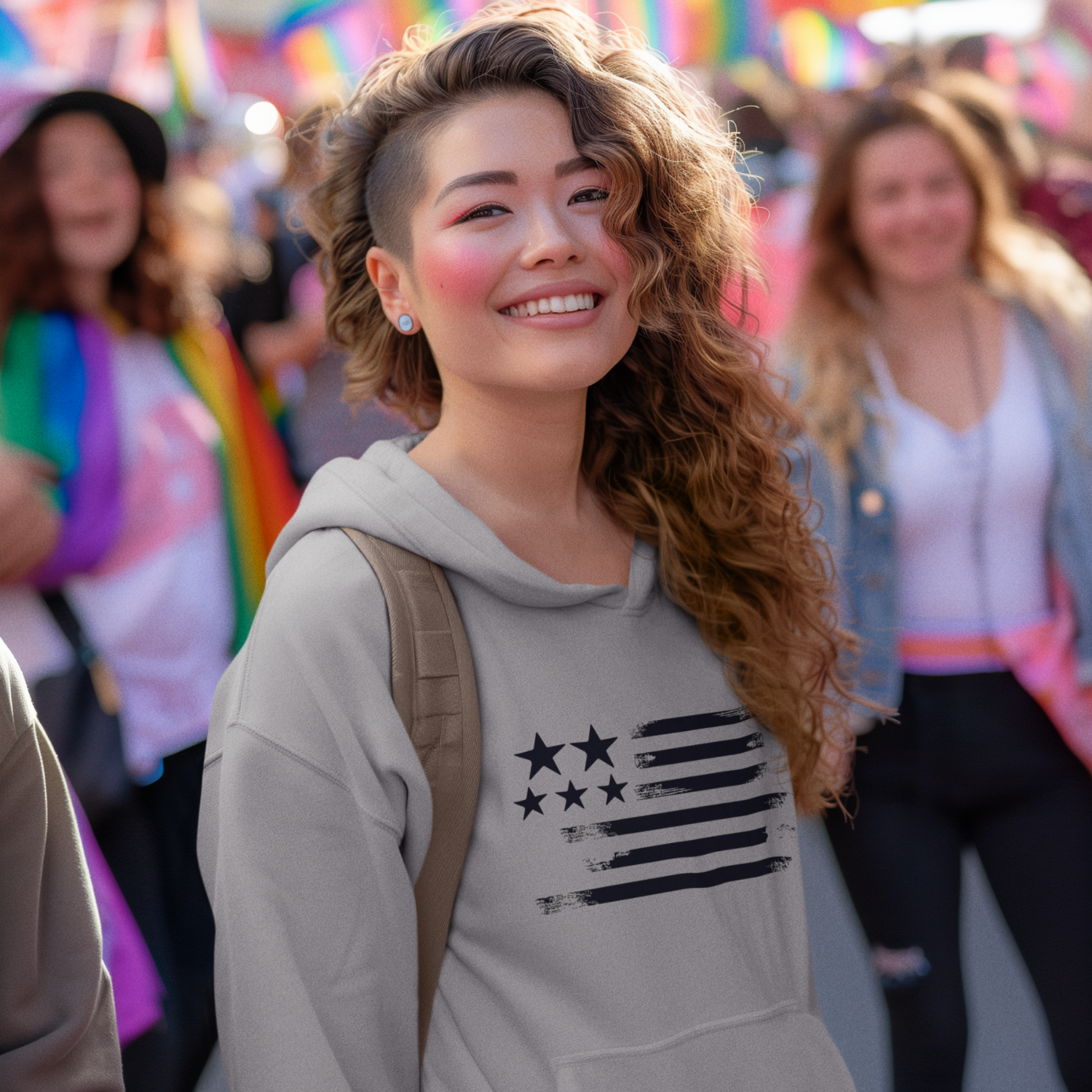 USA Flag Printed Design Hoodie for women