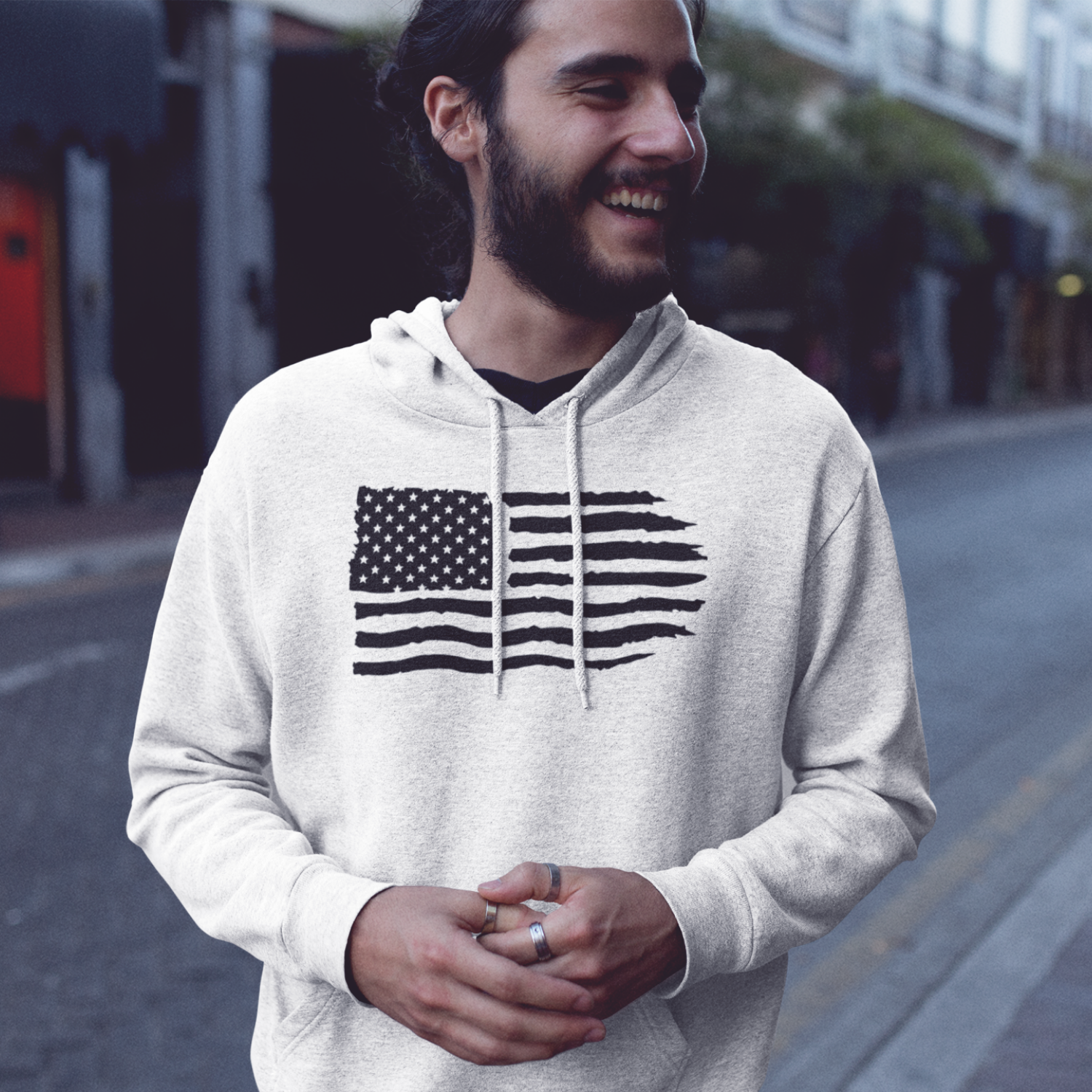 USA Flag Design Unique Men Hooded Sweatshirt