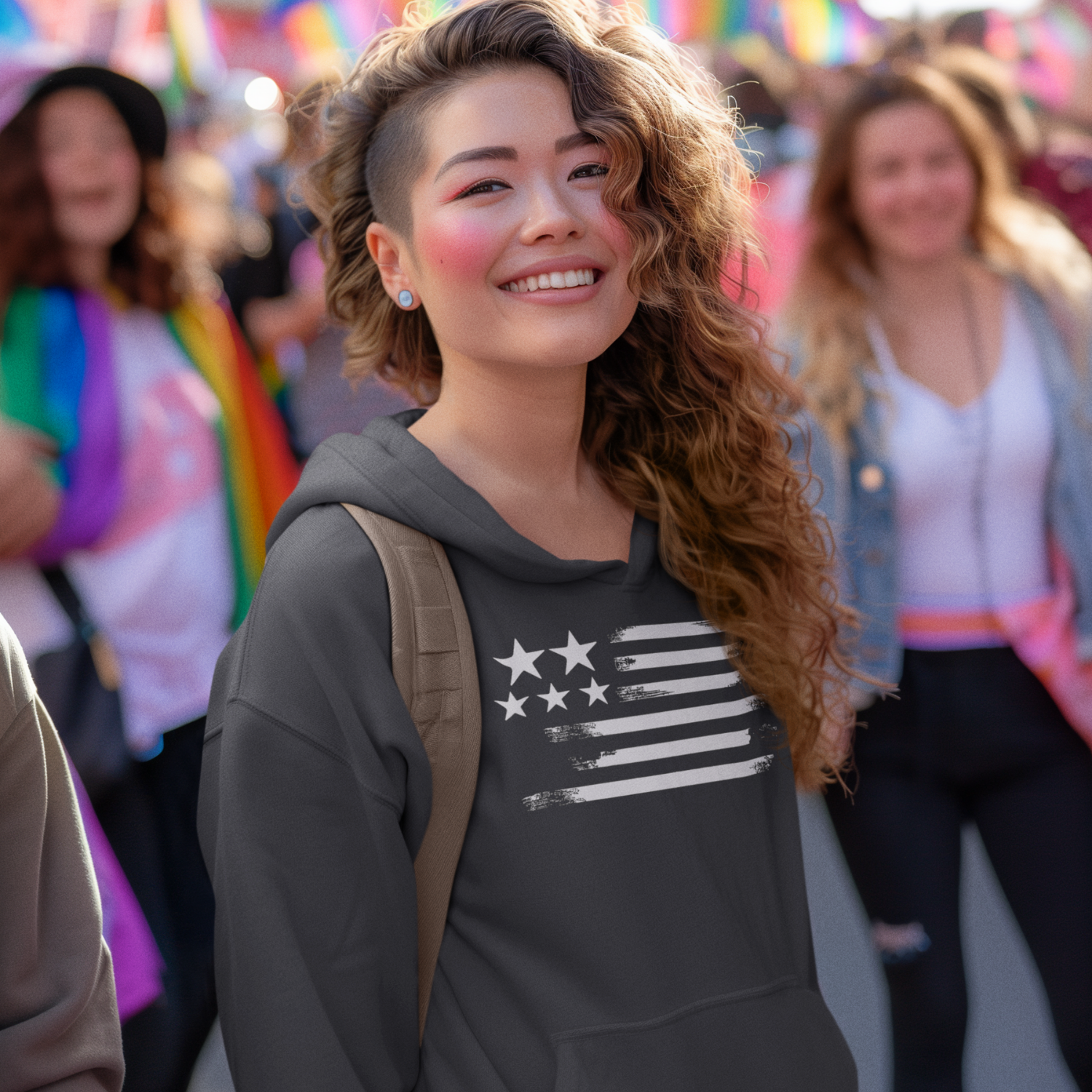 USA Flag Printed Design Hoodie for women