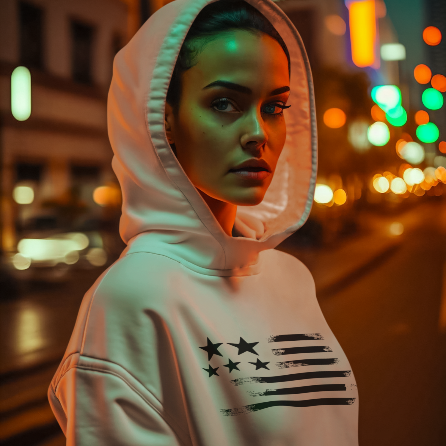 USA Flag Printed Design Hoodie for women