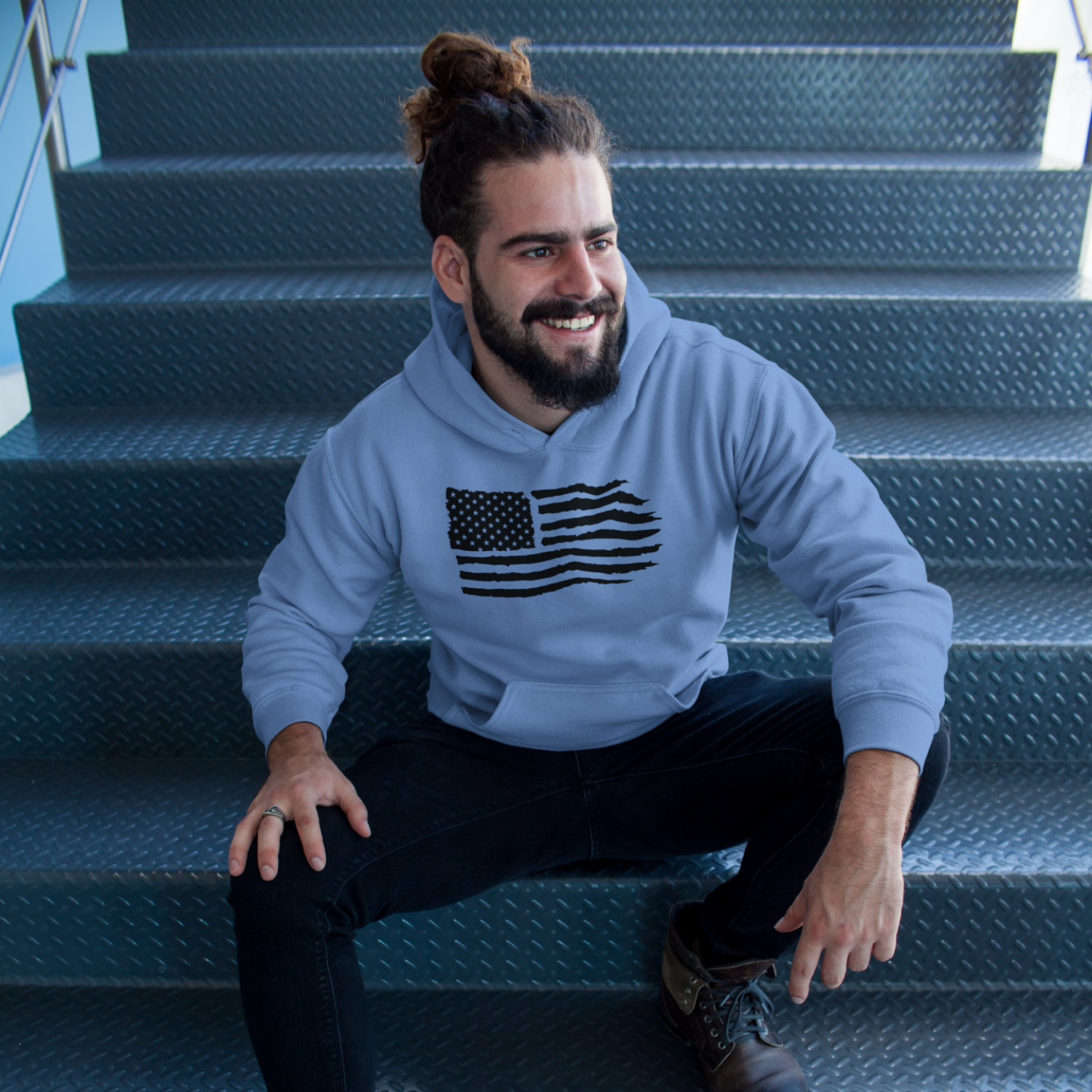 USA Flag Design Unique Men Hooded Sweatshirt