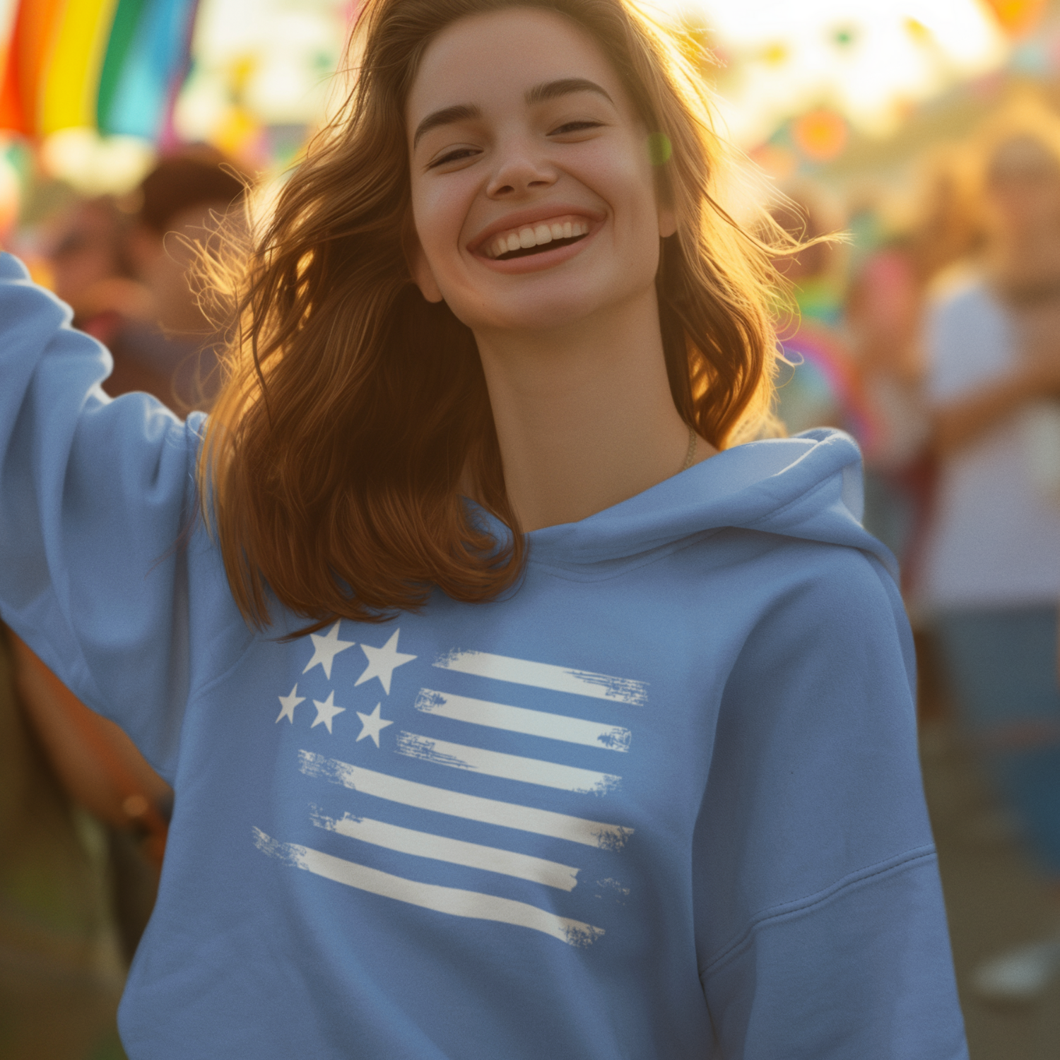 USA Flag Printed Design Hoodie for women