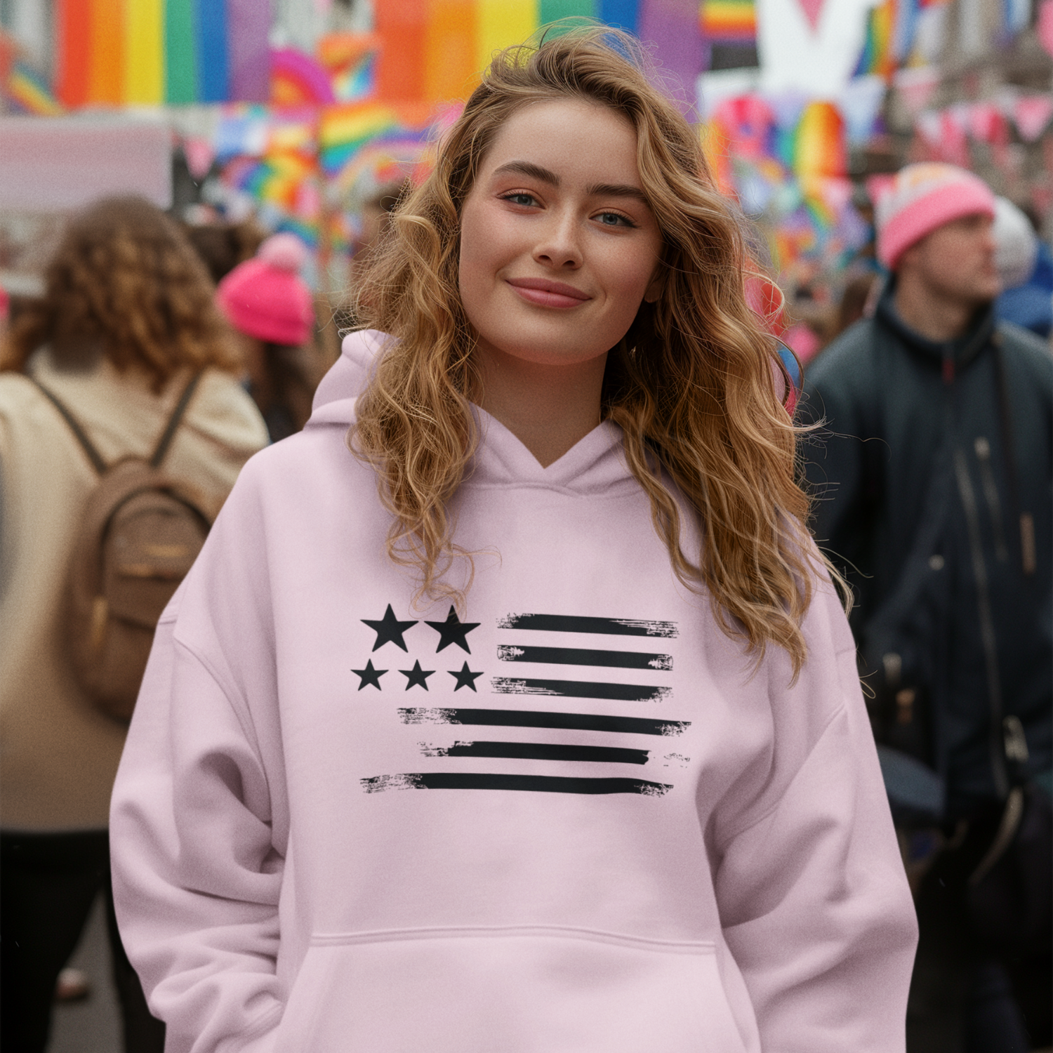 USA Flag Printed Design Hoodie for women