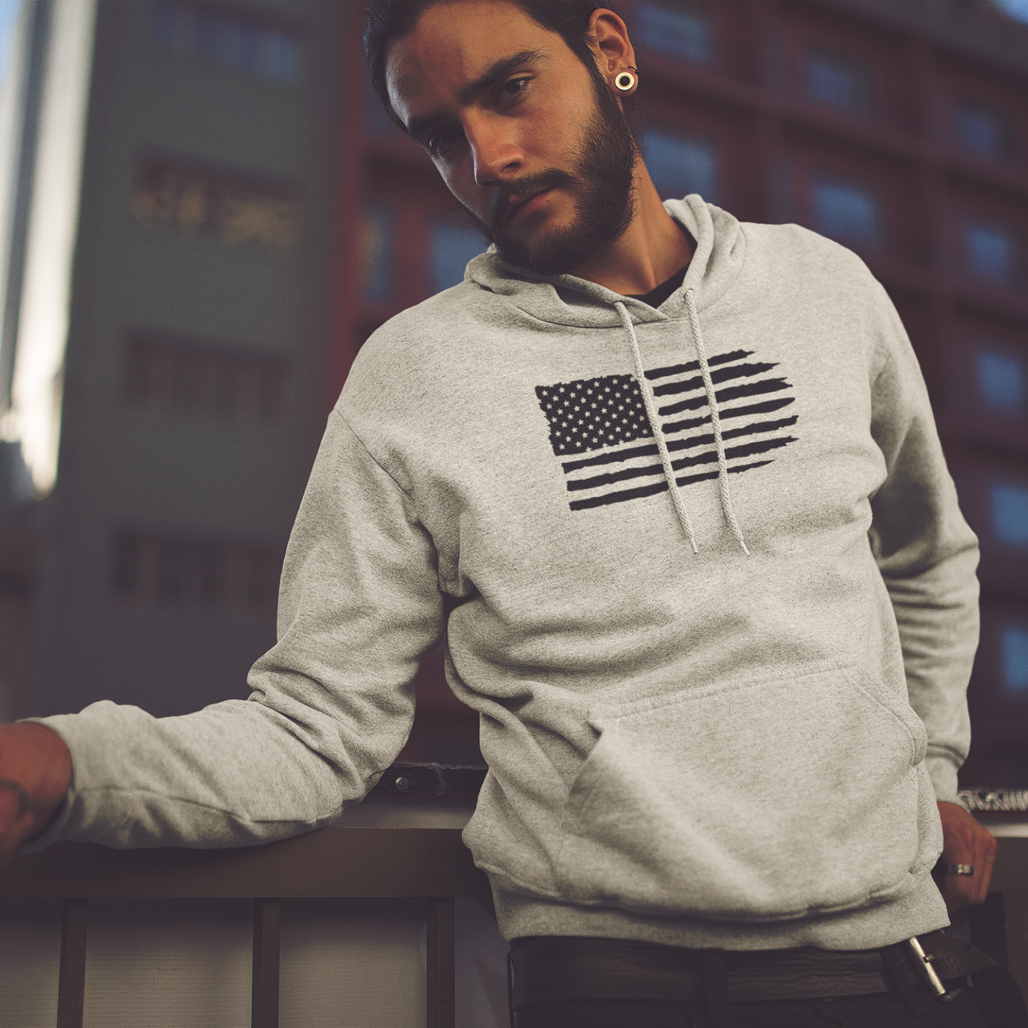 USA Flag Design Unique Men Hooded Sweatshirt