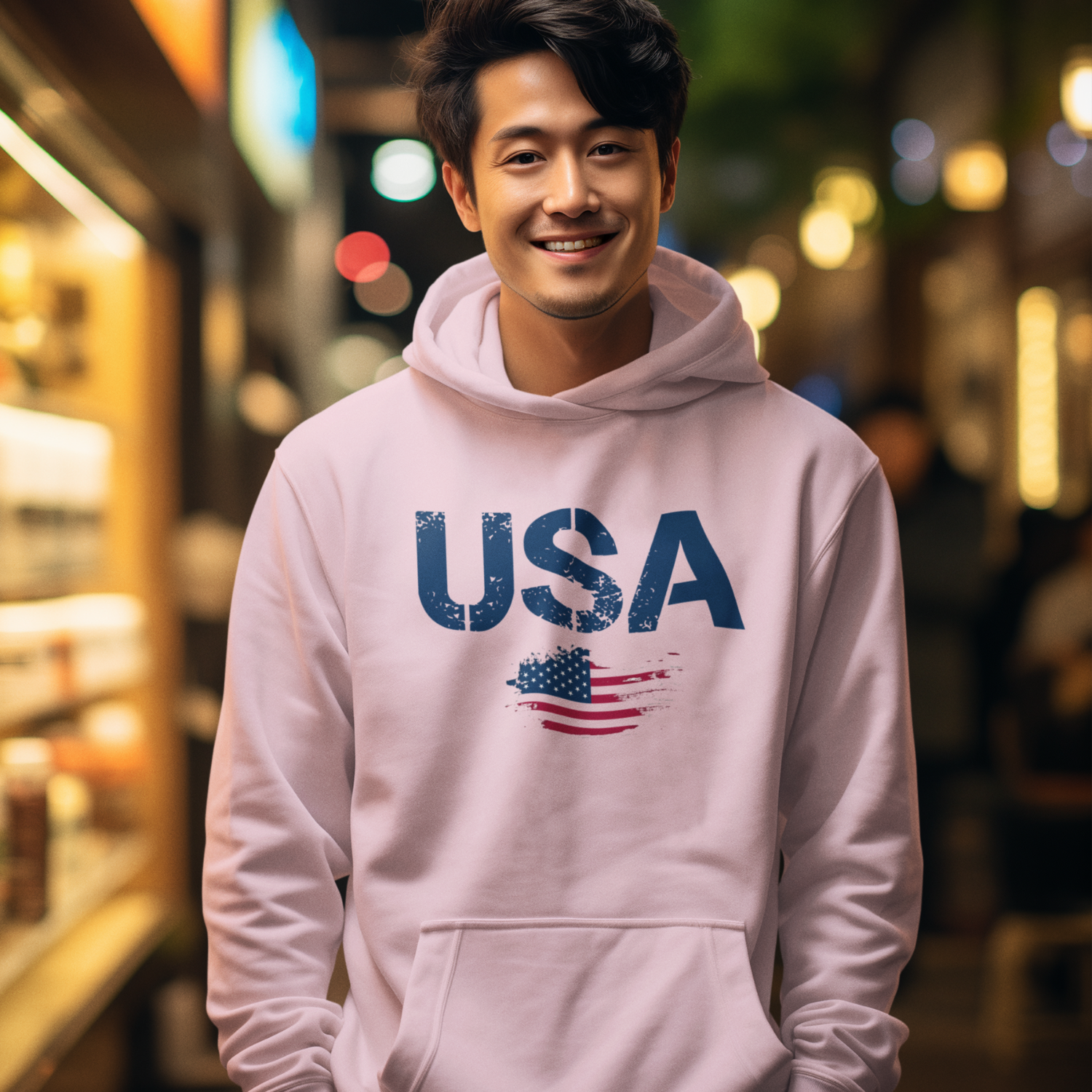 USA Flag Text Printed classic fit Men Hoodie