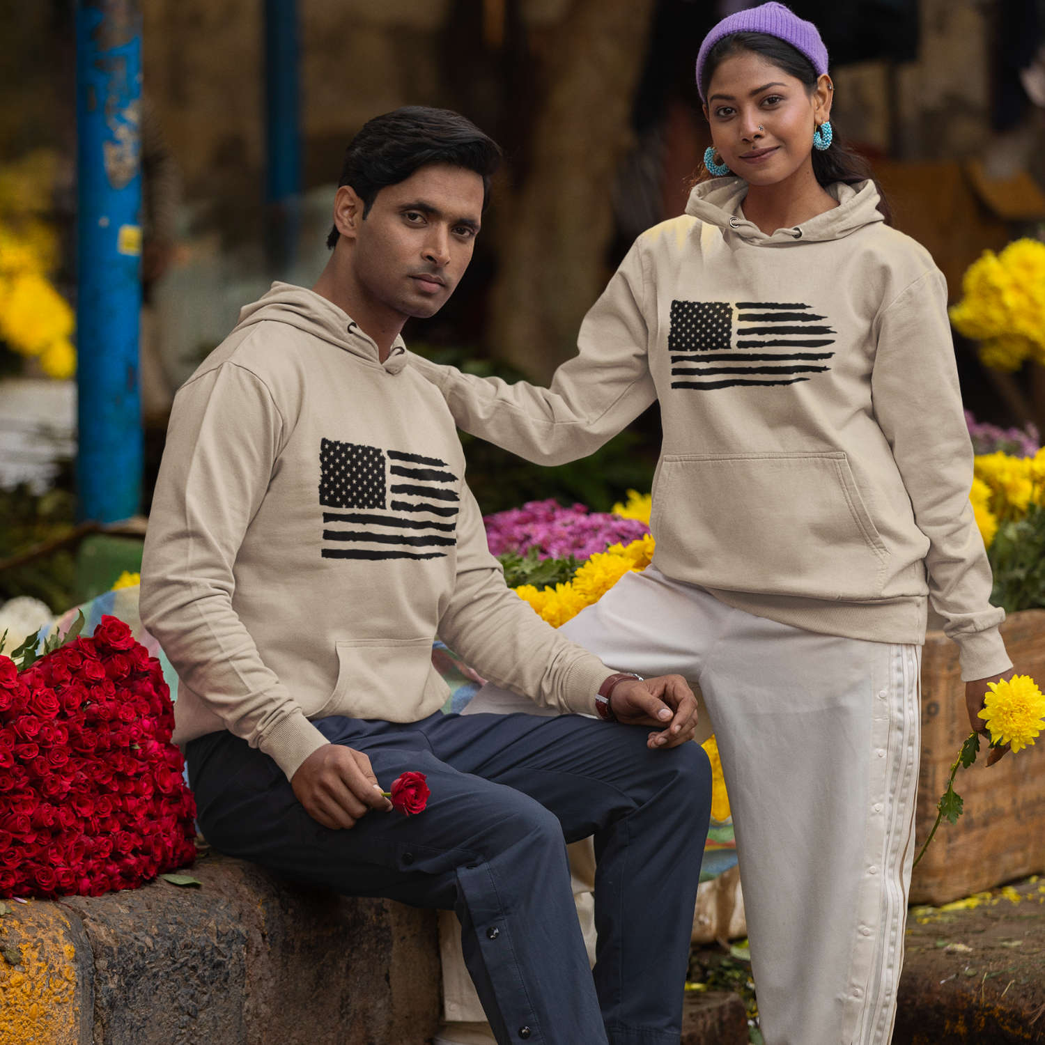 USA Flag Design classic fit Unique Hoodie for women