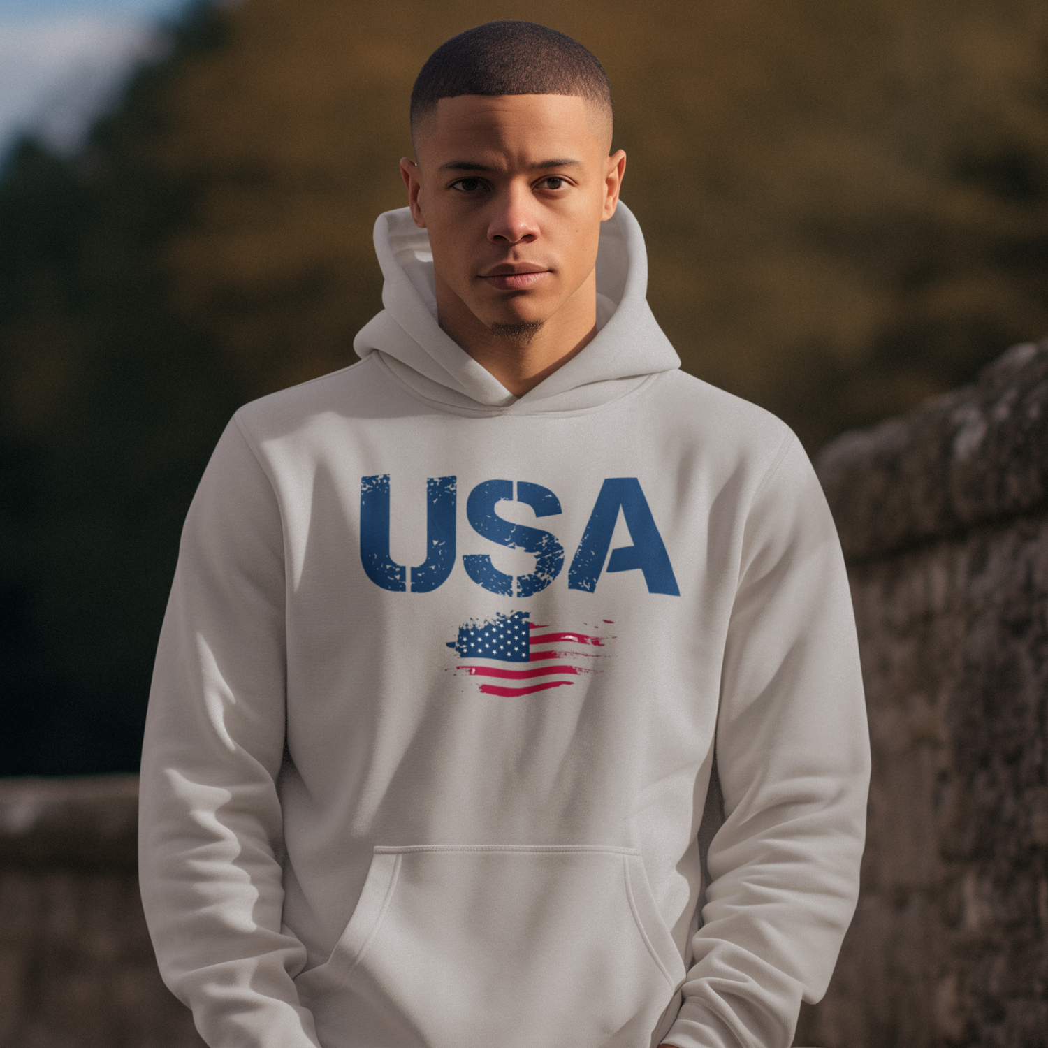 USA Flag Text Printed classic fit Men Hoodie