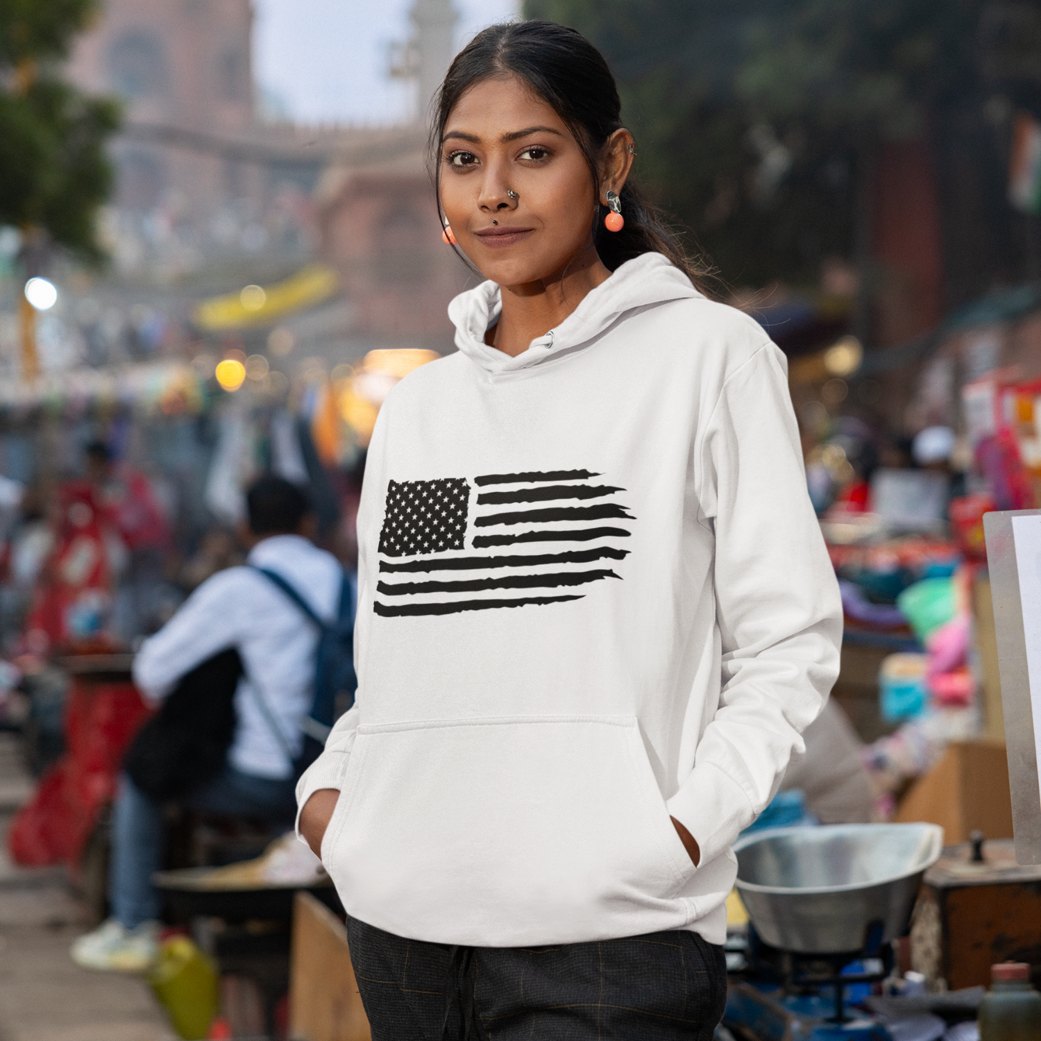 USA Flag Design classic fit Unique Hoodie for women