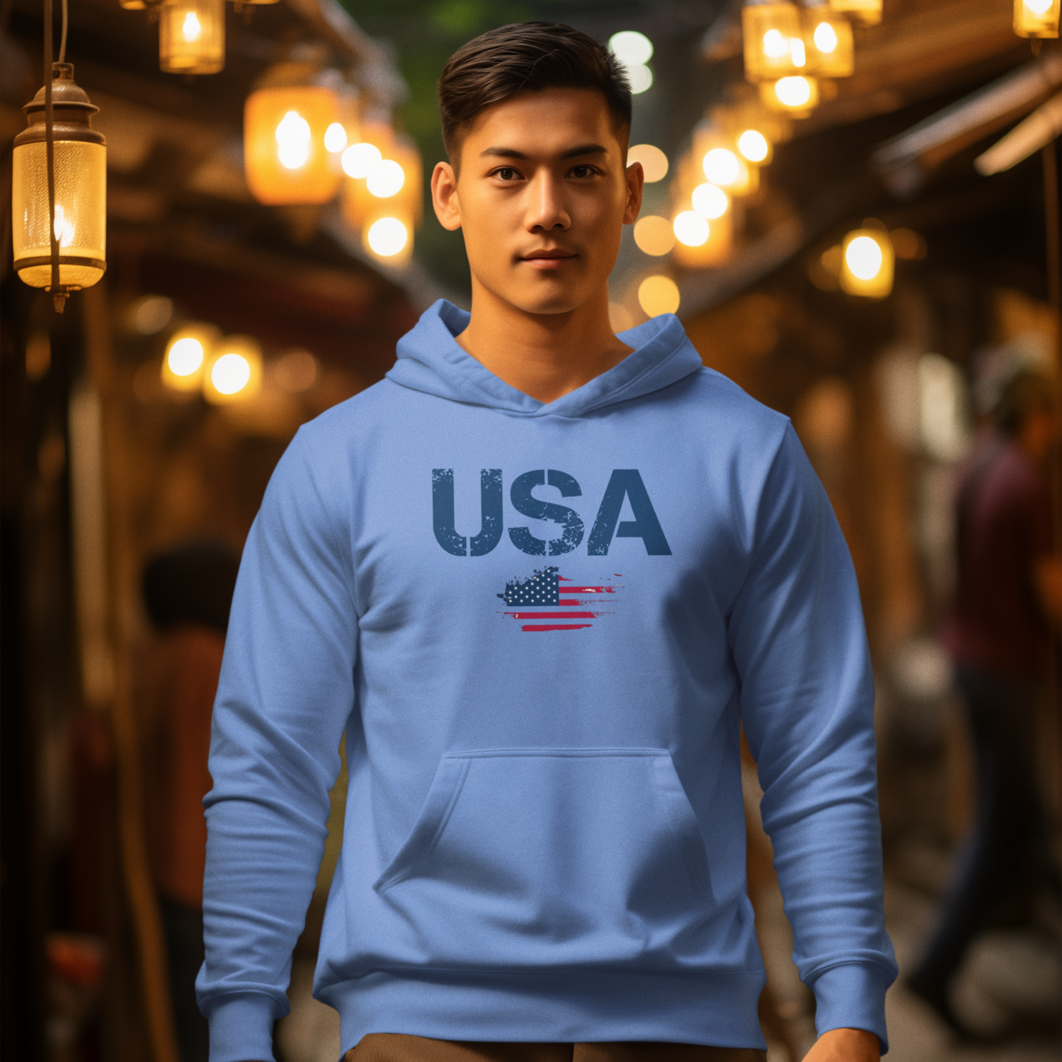 USA Flag Text Printed classic fit Men Hoodie