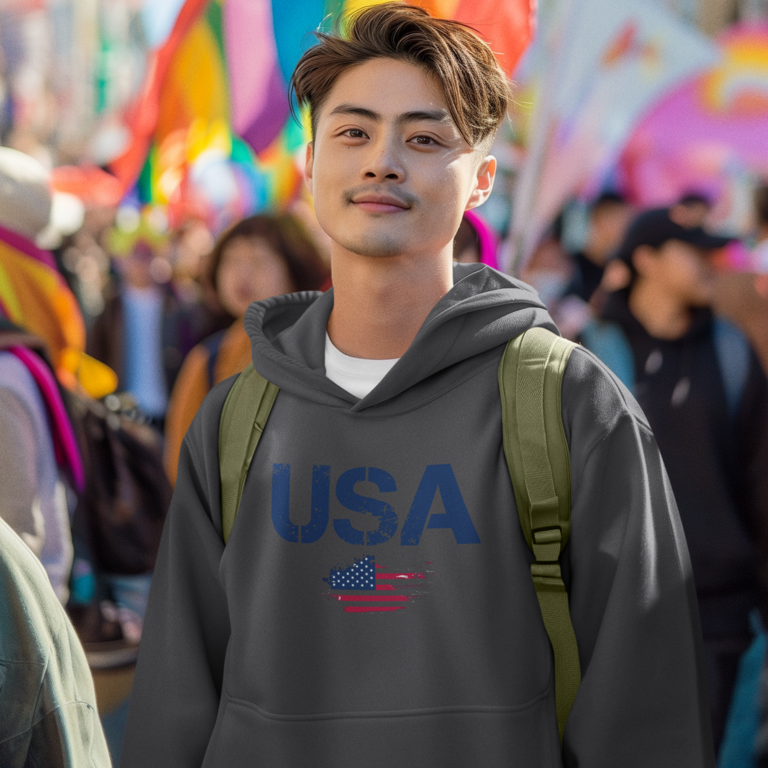 USA Flag Text Printed classic fit Men Hoodie