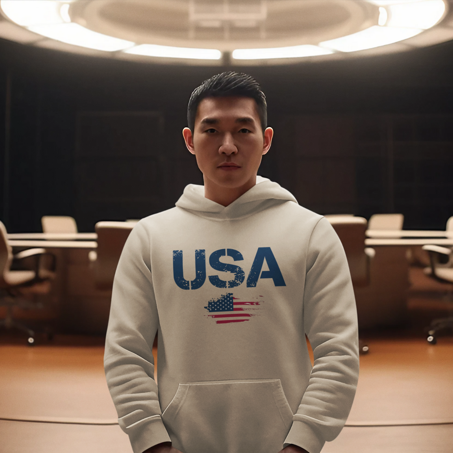 USA Flag Text Printed classic fit Men Hoodie