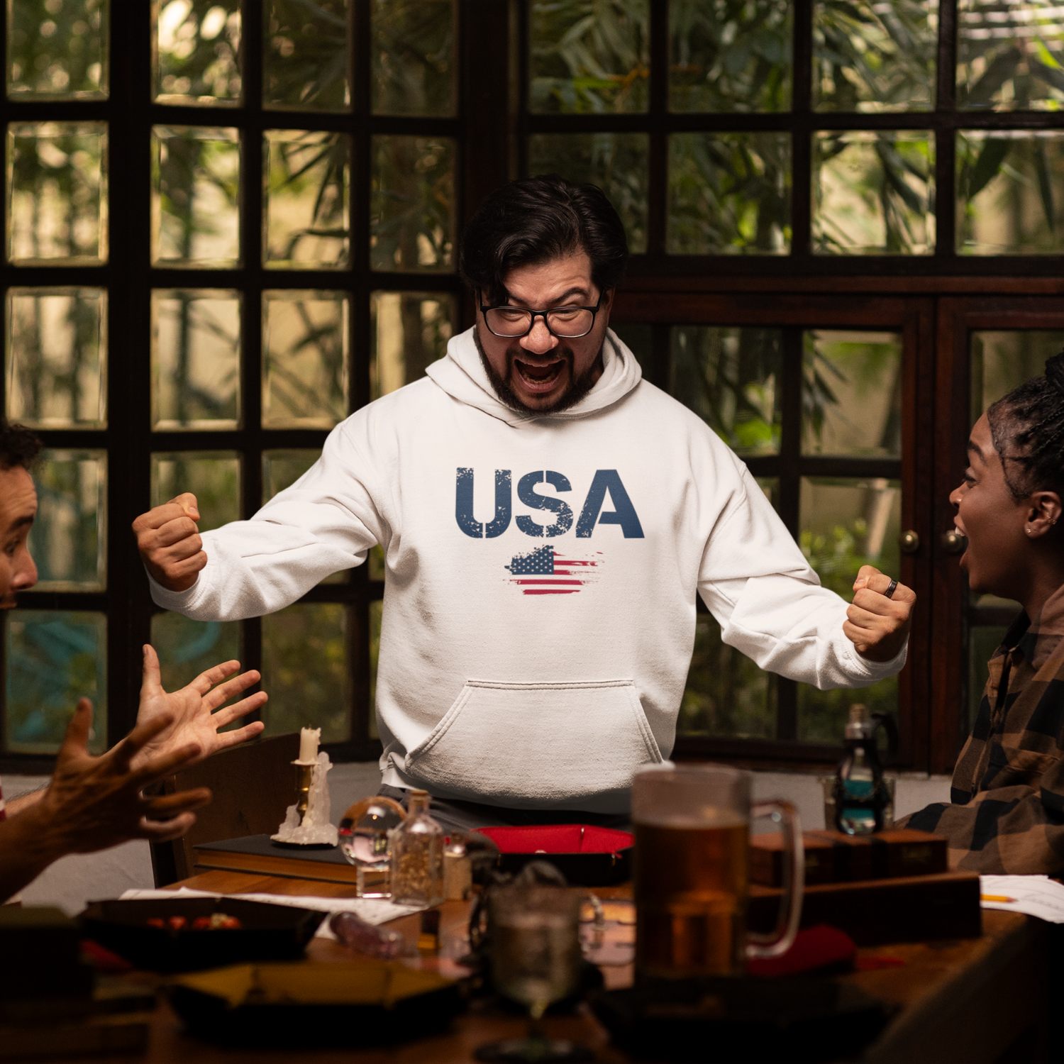 USA Flag Text Printed classic fit Men Hoodie