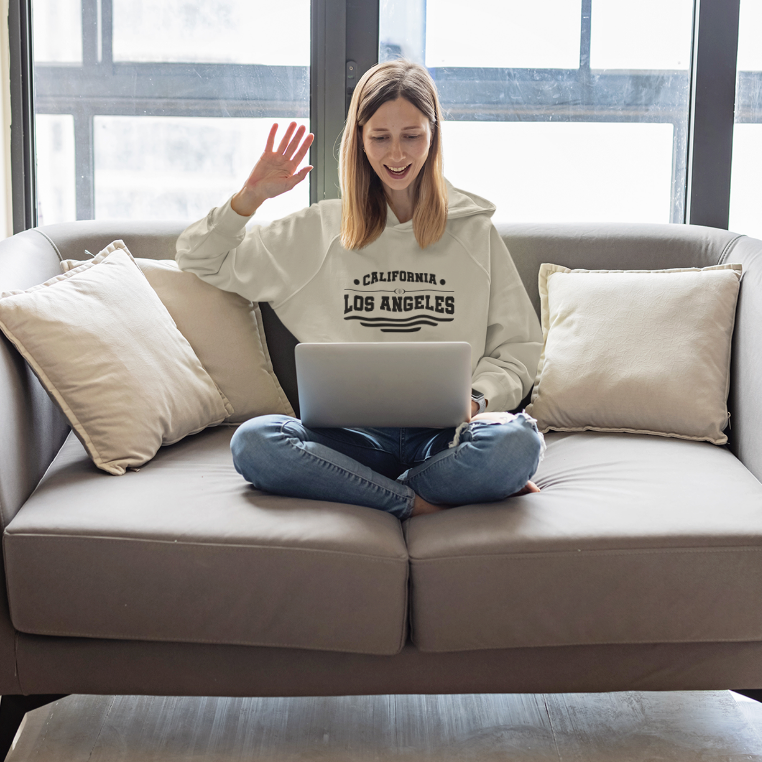 California Los Angles Text Printed Hoodie for women