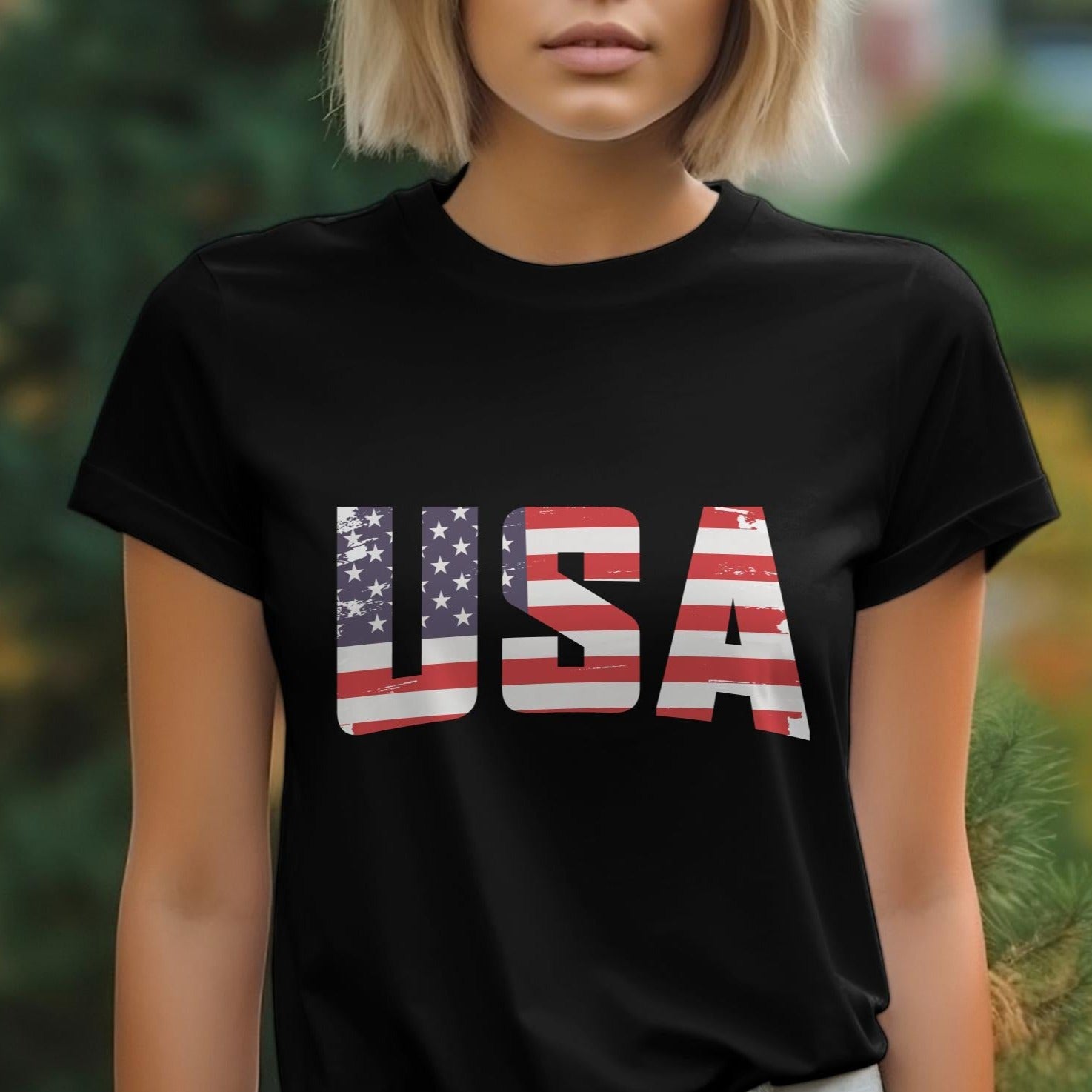 USA Flag Text Stylish round Neck short sleeve T-Shirt for men Women