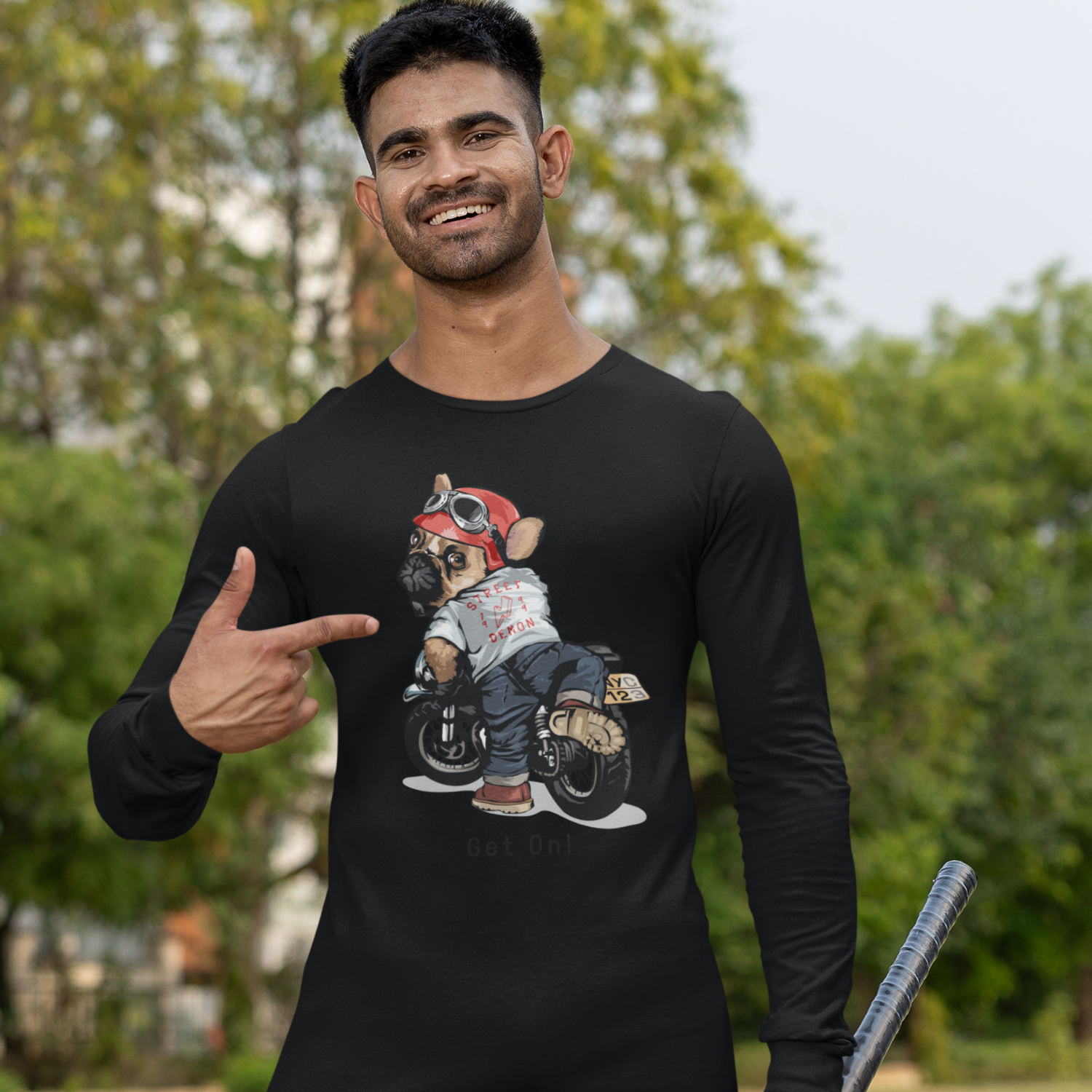 Men Ultra Cotton Long Sleeve classic fit round neck Tee for bikers