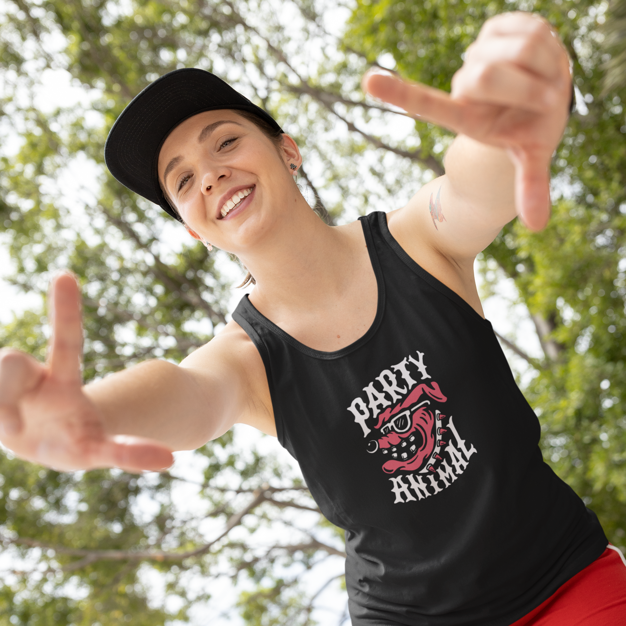 Women's happy vibes printed slim fit Tank Top