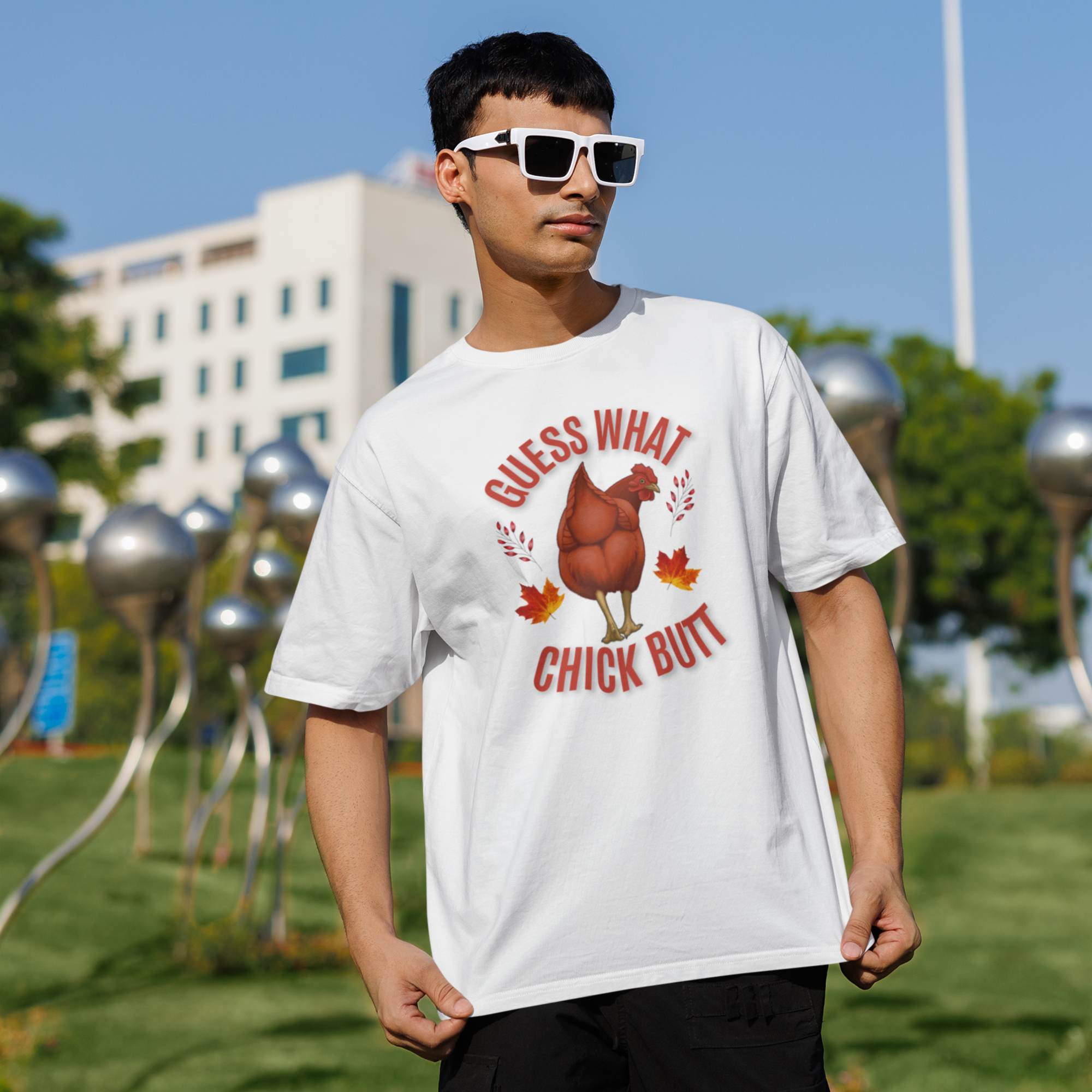 Men Thanksgiving special half sleeve comfort fit round neck oversized T-Shirt.