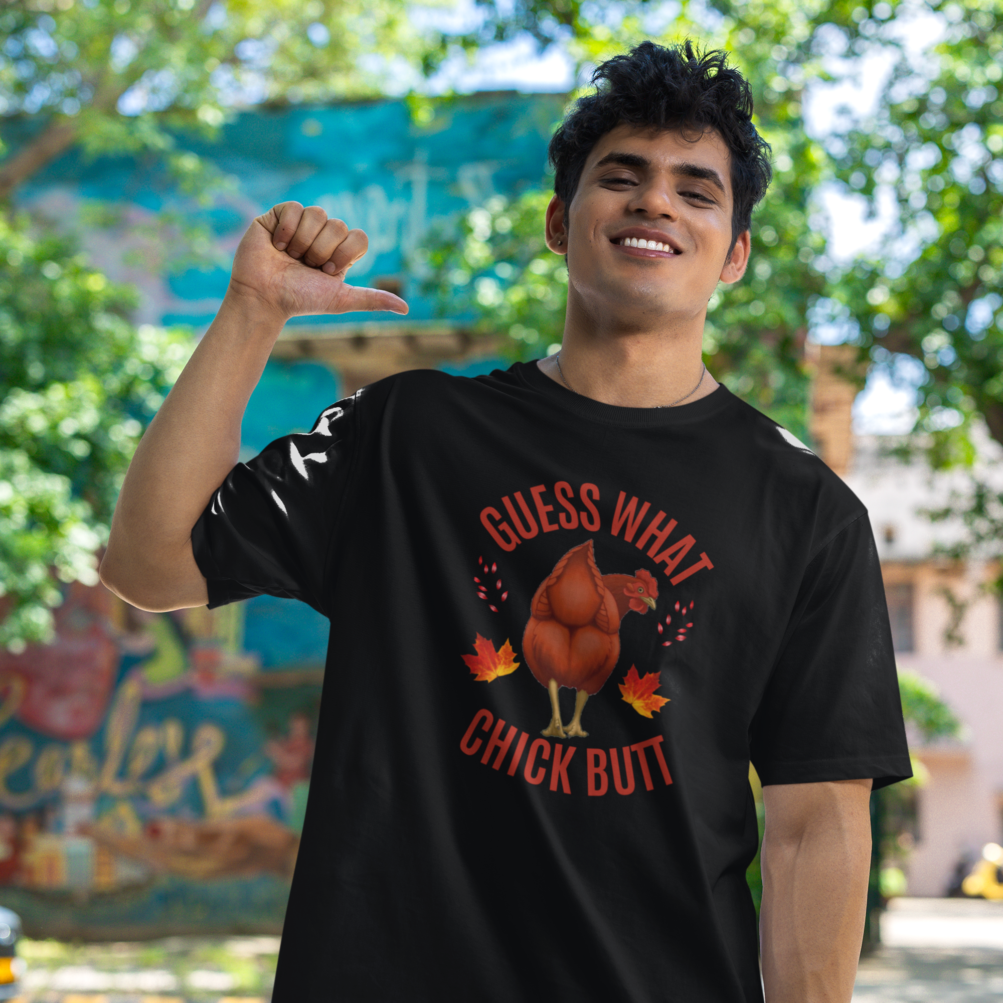 Men Thanksgiving special half sleeve comfort fit round neck oversized T-Shirt.