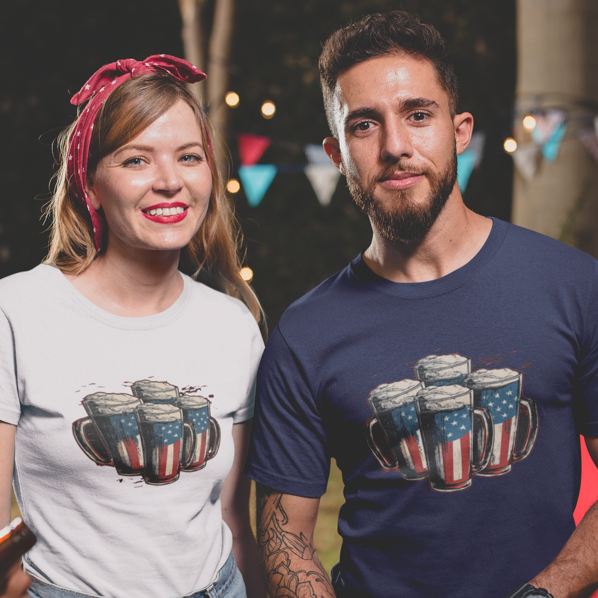 USA Flag Beer Glass Unique Print round Neck short sleeve T-Shirt for men Women.