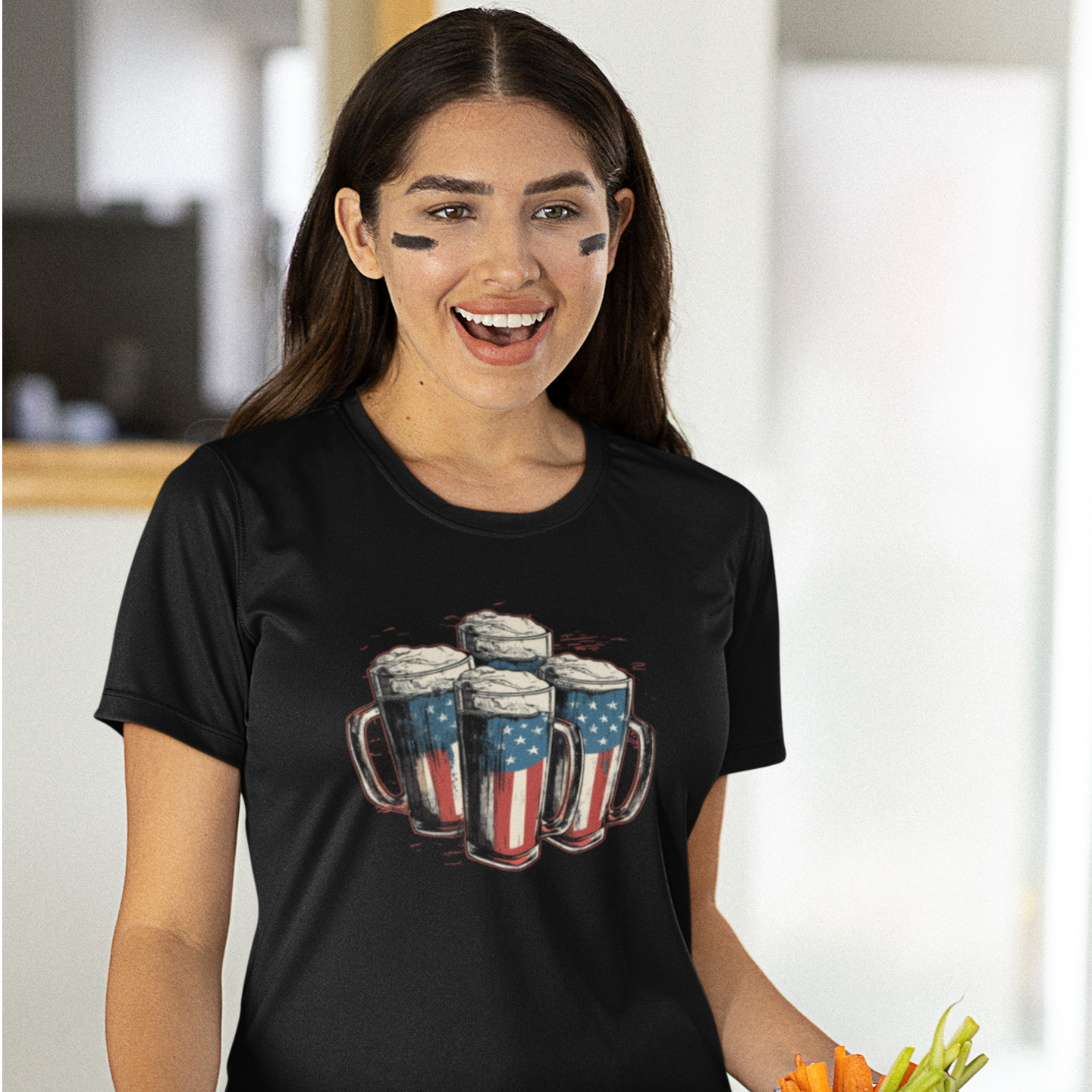 USA Flag Beer Glass Unique Print round Neck short sleeve T-Shirt for men Women.