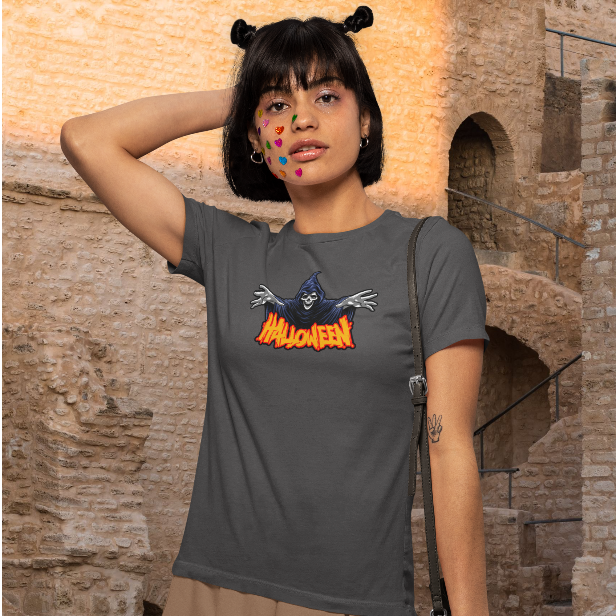 Halloween special printed round neck half sleeve slim fit t-shirt for Women