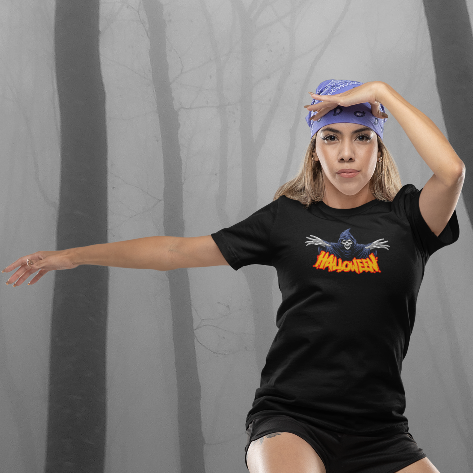 Halloween special printed round neck half sleeve slim fit t-shirt for Women