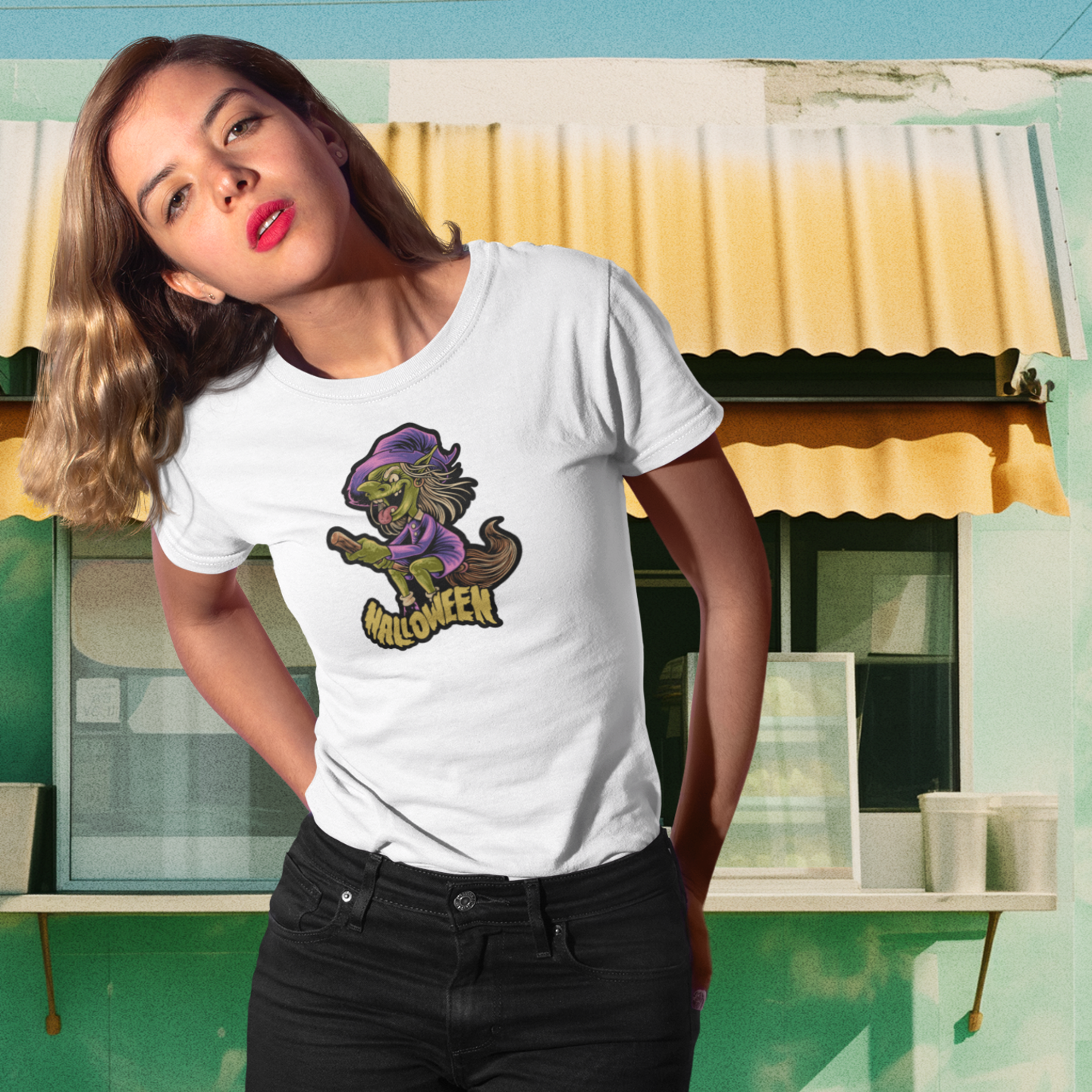 Halloween special printed round neck half sleeve slim fit t-shirt for Women