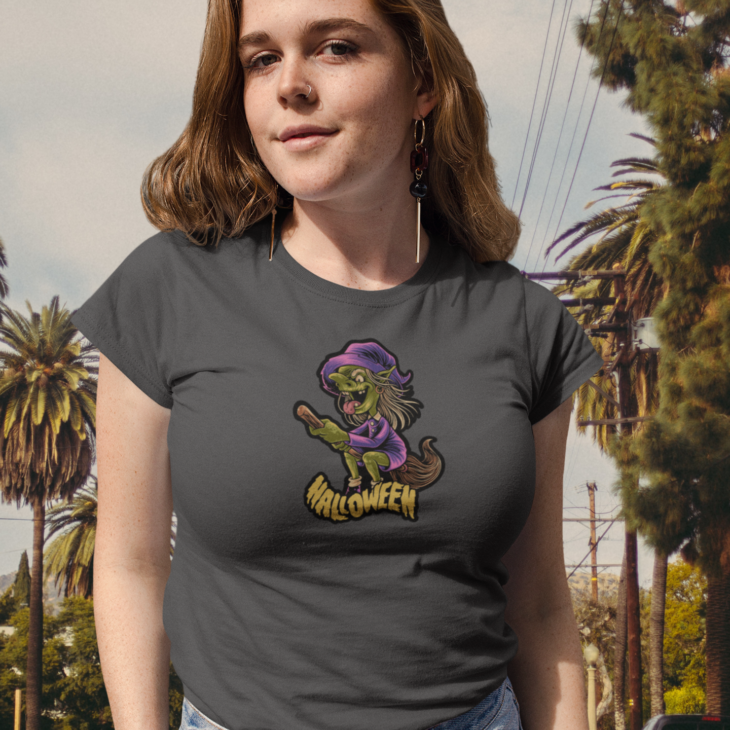 Halloween special printed round neck half sleeve slim fit t-shirt for Women