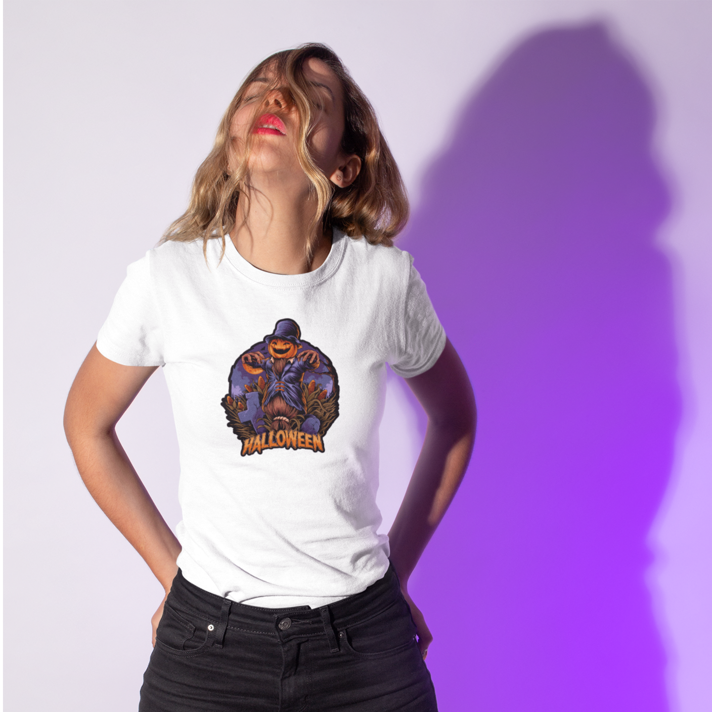 Halloween special printed round neck half sleeve slim fit t-shirt for Women