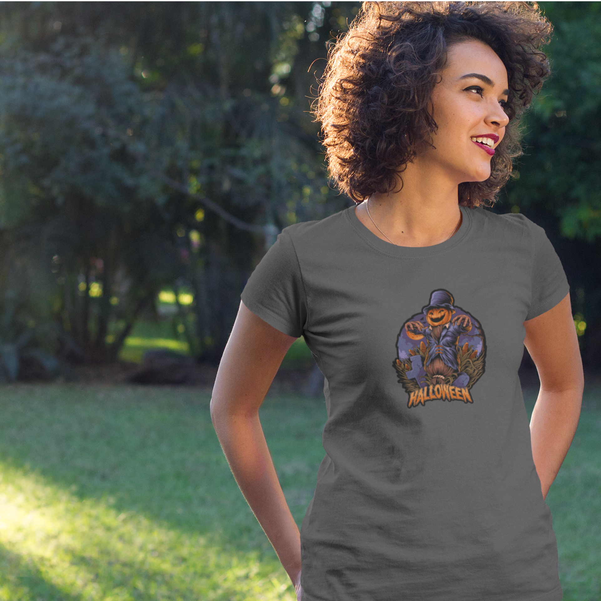 Halloween special printed round neck half sleeve slim fit t-shirt for Women