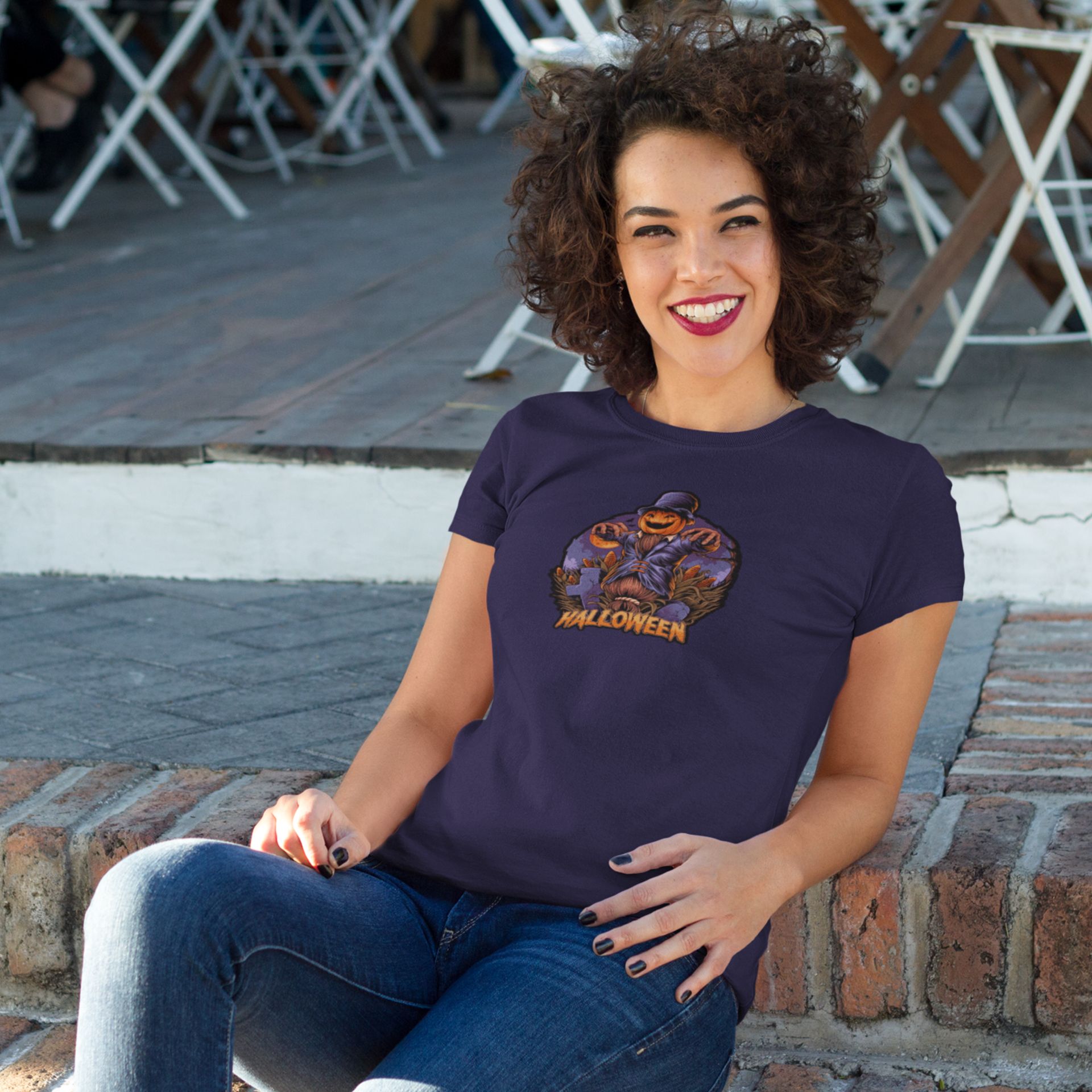 Halloween special printed round neck half sleeve slim fit t-shirt for Women