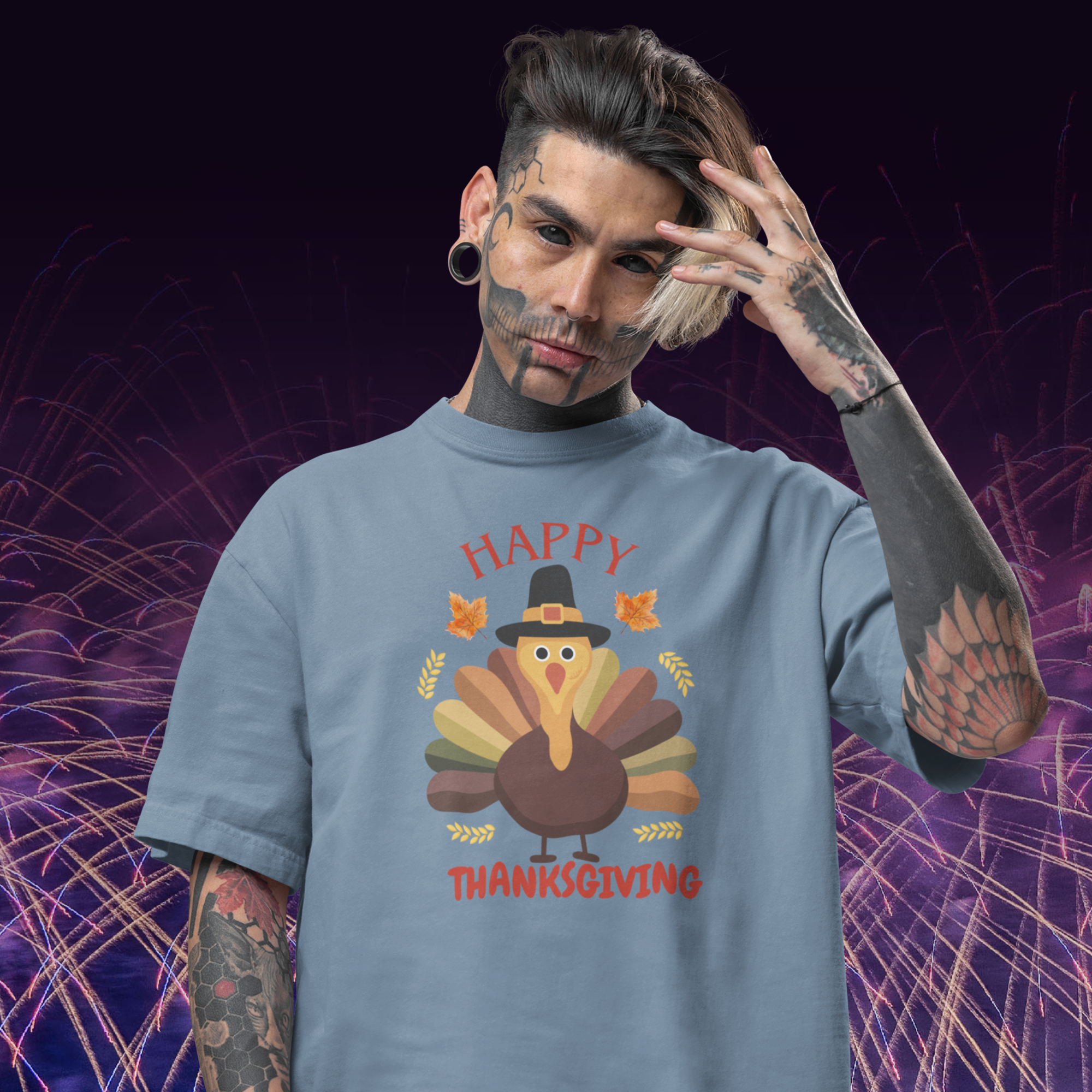 Men Thanksgiving special half sleeve comfort fit round neck T-Shirt.