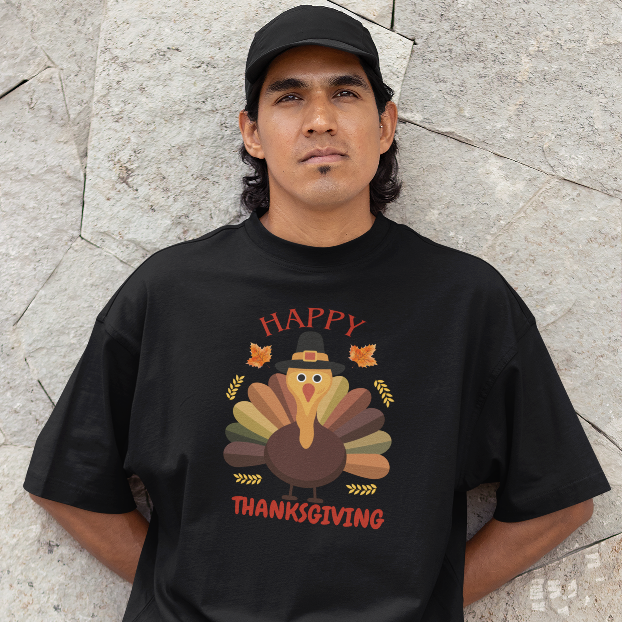 Men Thanksgiving special half sleeve comfort fit round neck T-Shirt.