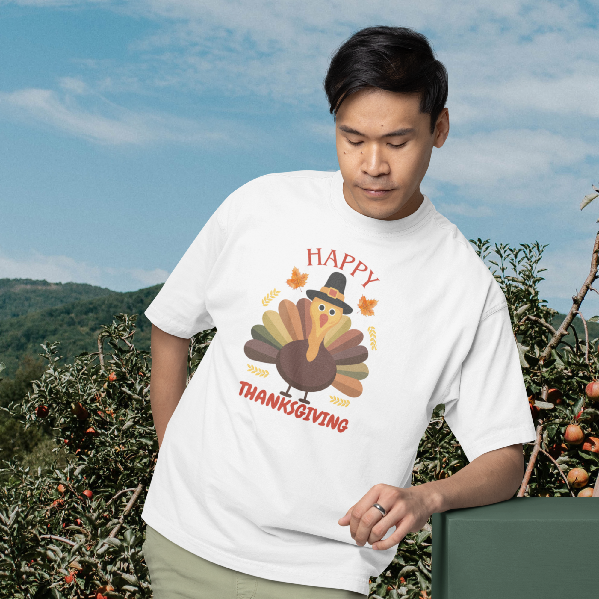 Men Thanksgiving special half sleeve comfort fit round neck T-Shirt.