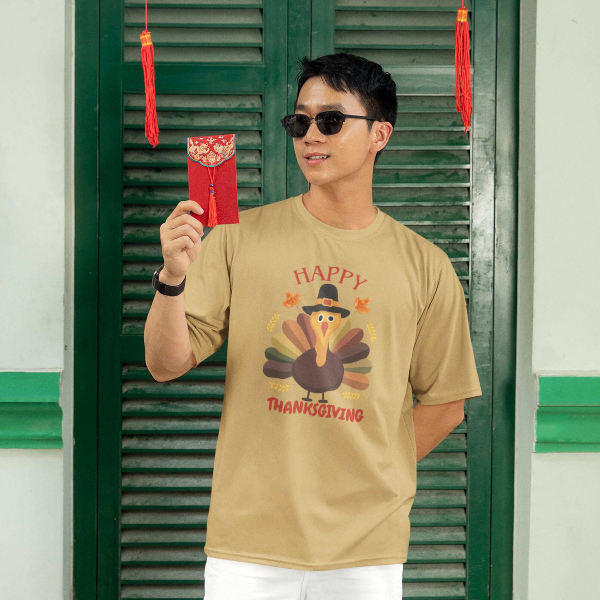 Men Thanksgiving special half sleeve comfort fit round neck T-Shirt.