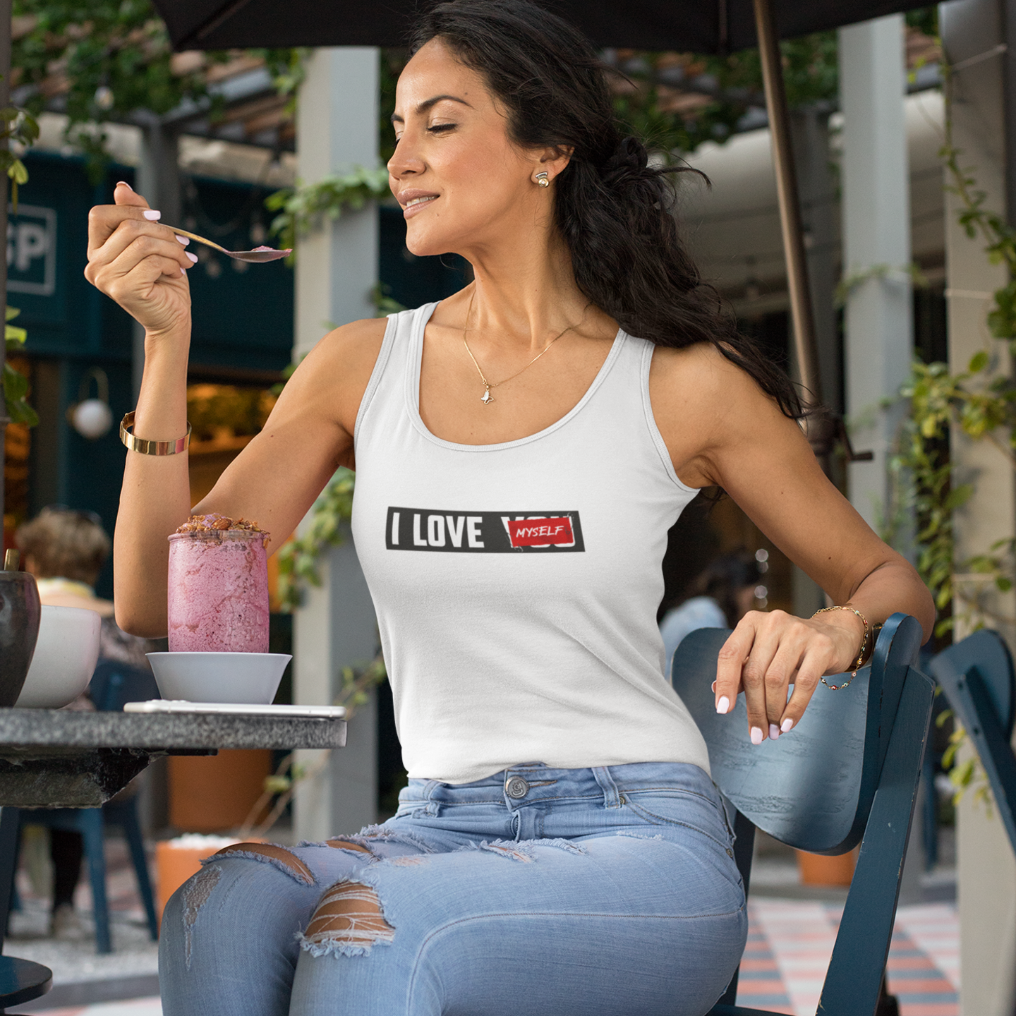 Women's love text printed slim fit Tank Top
